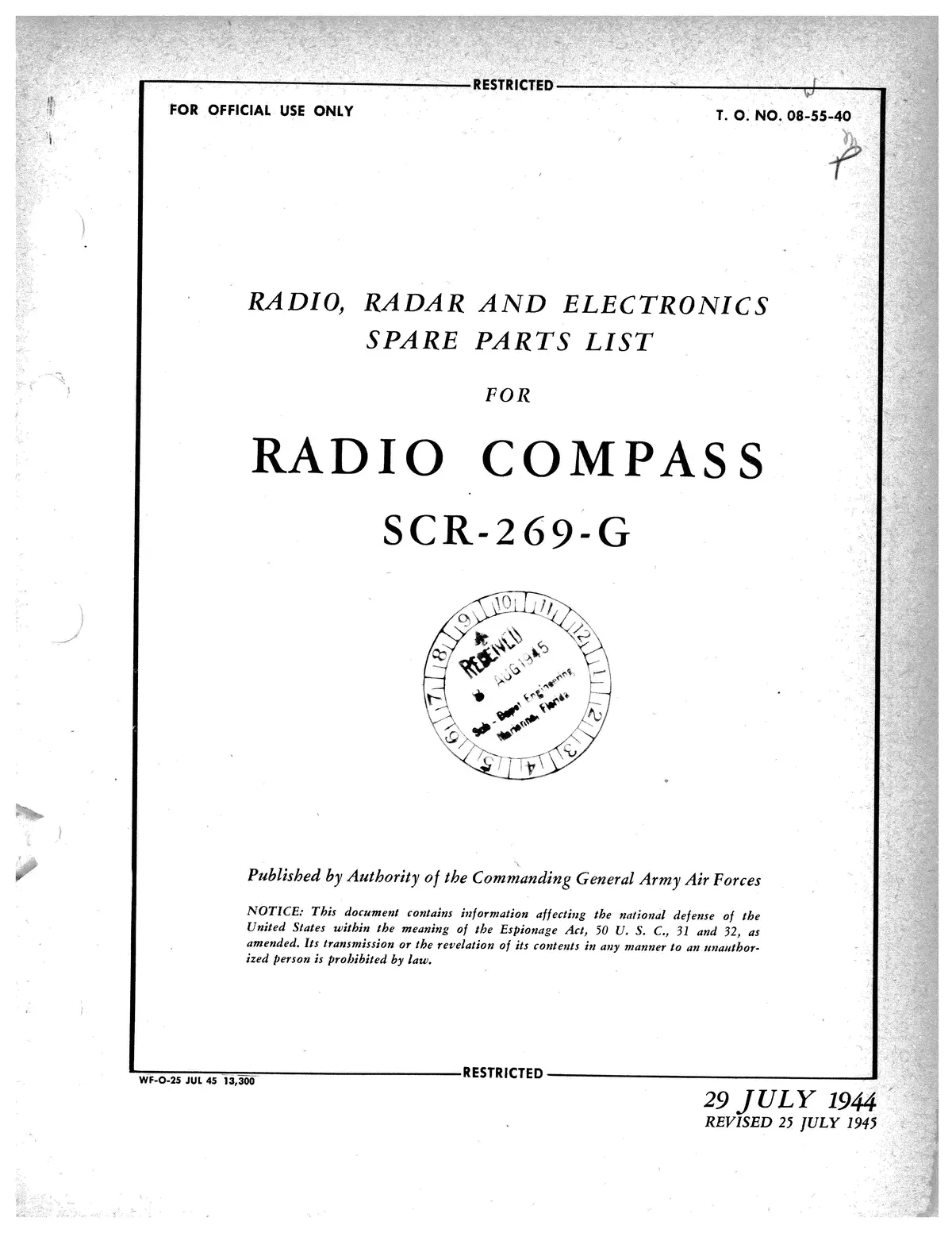 Radio Compass Scr-269-G Radio, Radar And Electronics Spare Parts List (08-55-40) 1