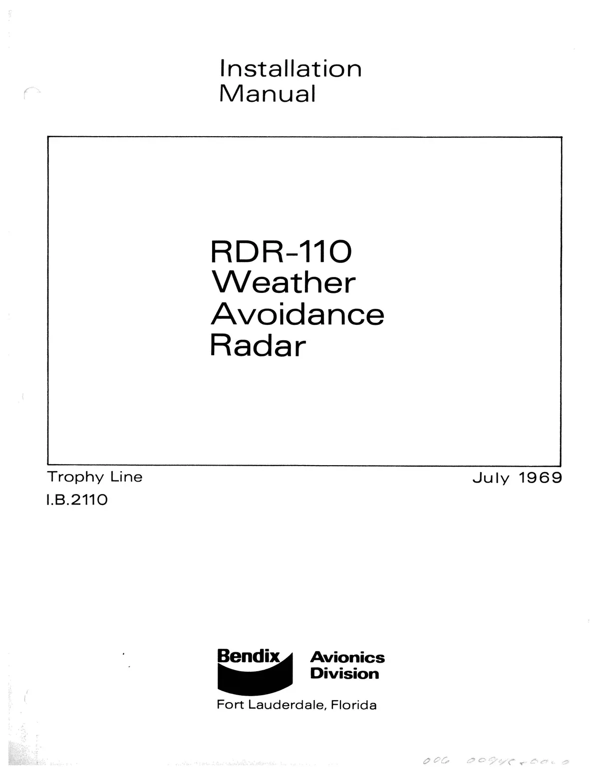 Bendix Rdr-110 Weather Avoidance Radar Installation Manual (I.B.2110) 1