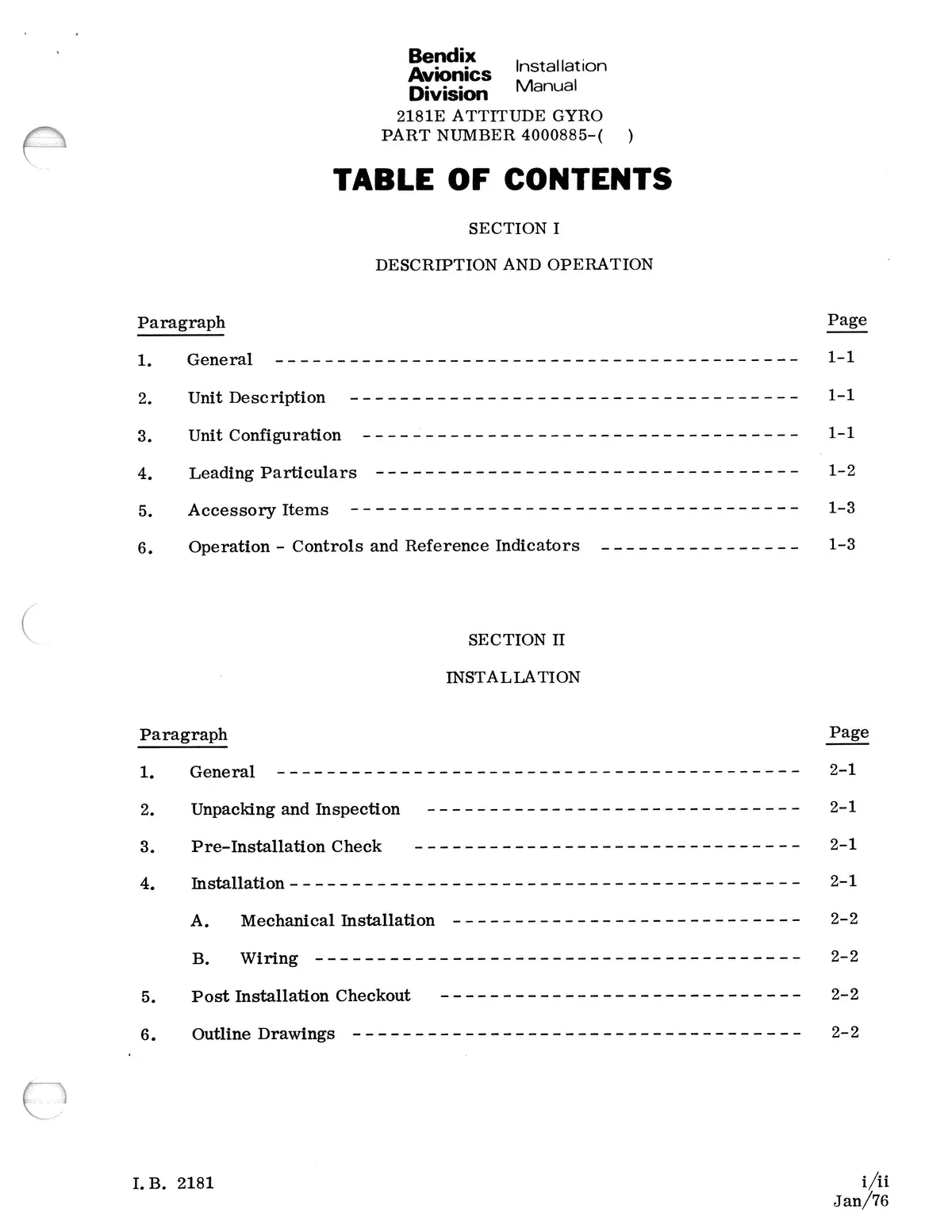 Bendix 2181E Attitude Gyro Installation Manual (I.B.2181) 2