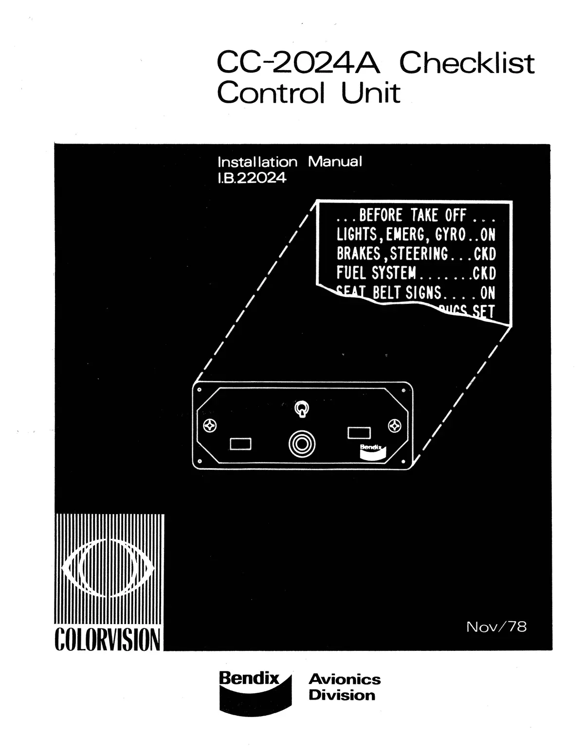 Bendix Cc-2024A Checklist Control Unit Installation Manual (I.B.22024) 1