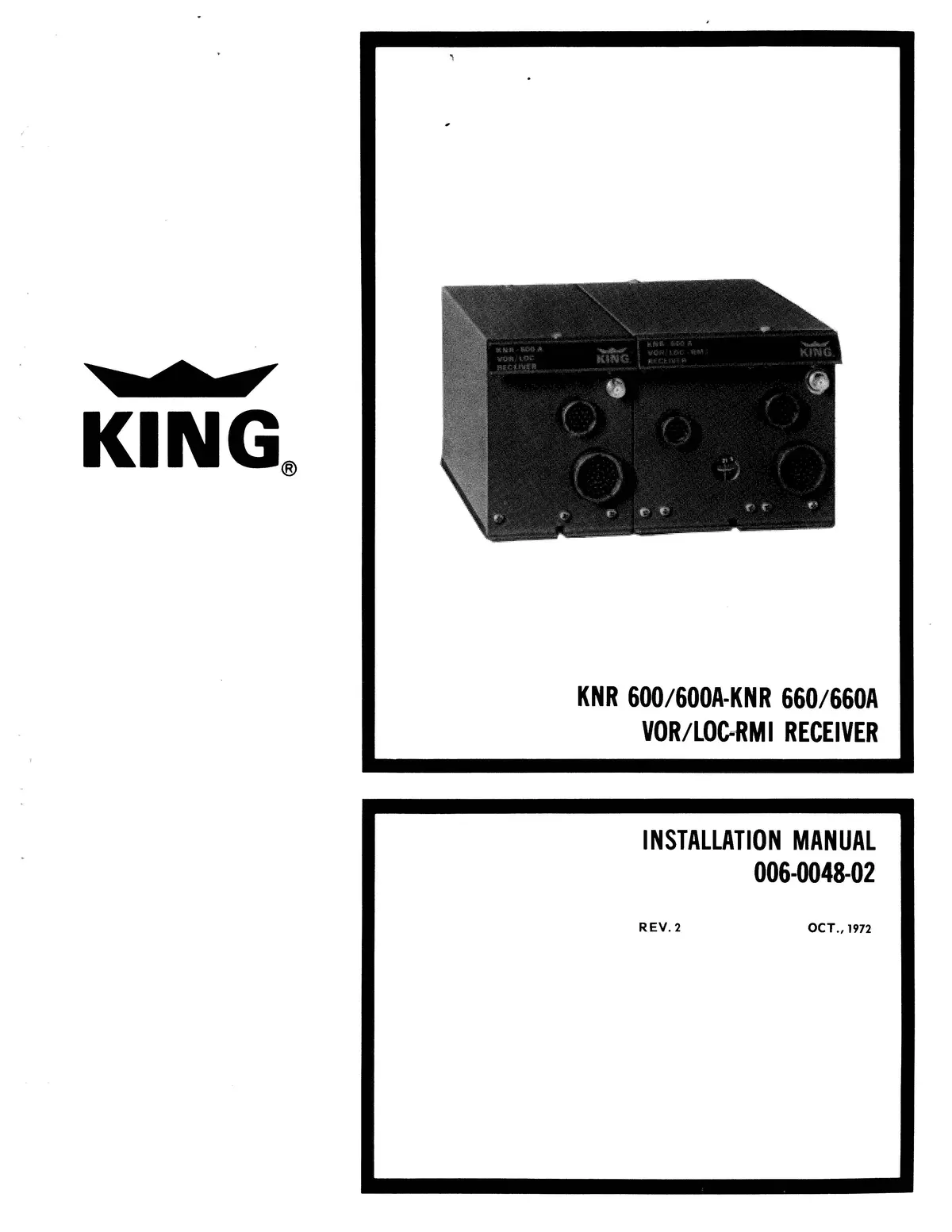 King Knr600-660-600A-660A 1972 Installation Manual (006-0048-02) 1