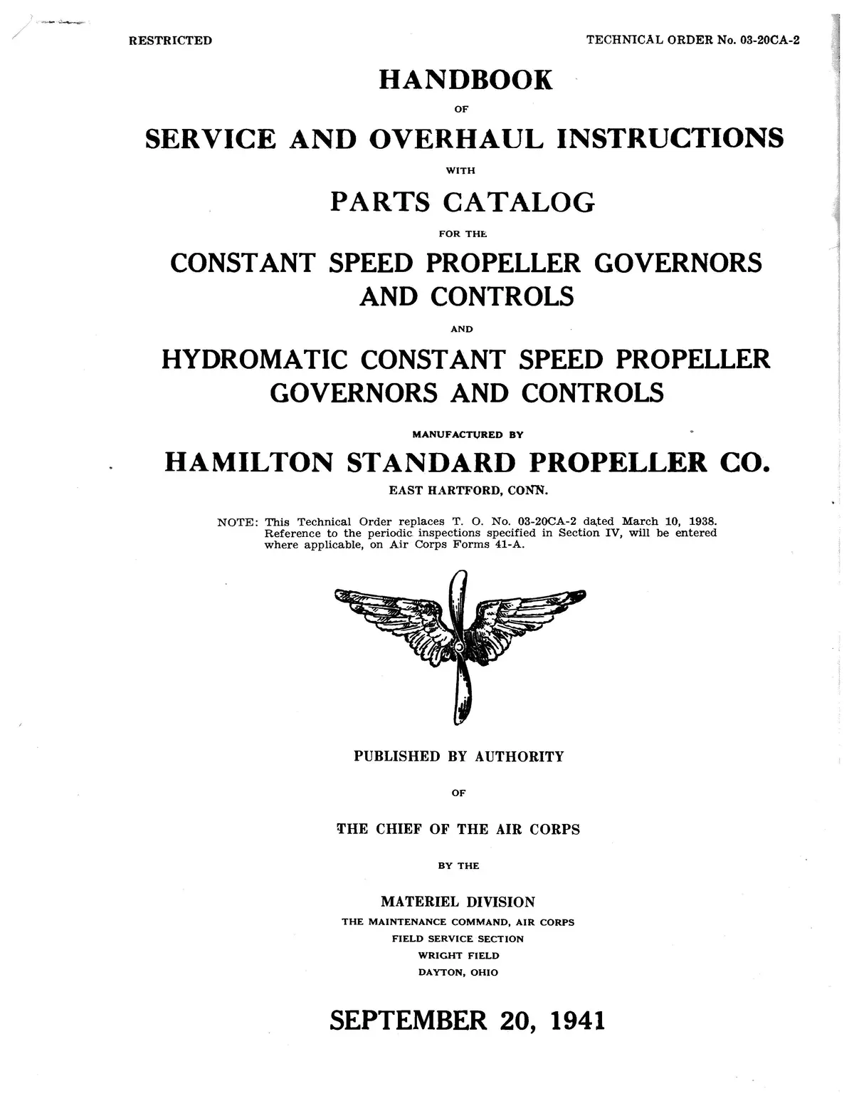 Hamilton Standard Constant Speed Propeller Governor Service And Overhaul Instructions With Parts Catalog (03-20Ca-2) 1