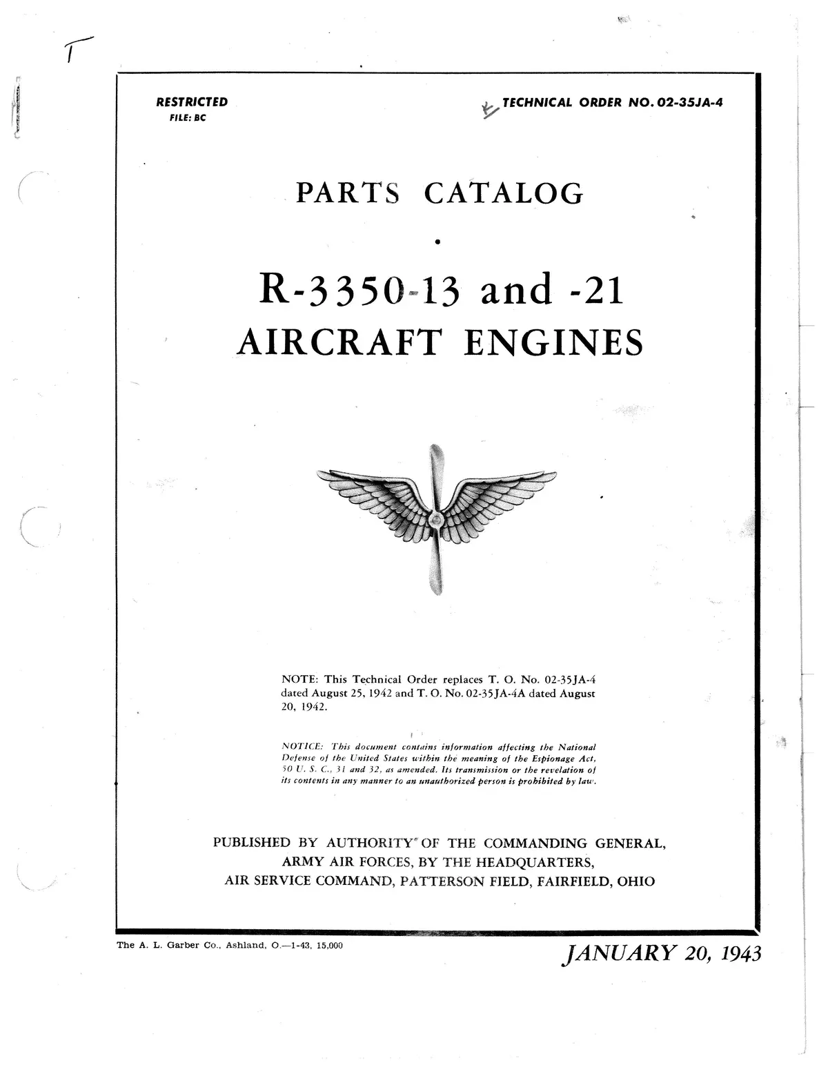 Wright Aeronautical R3350-13 And -21 Illustrated Parts Catalog (02-35Ja-4) 1