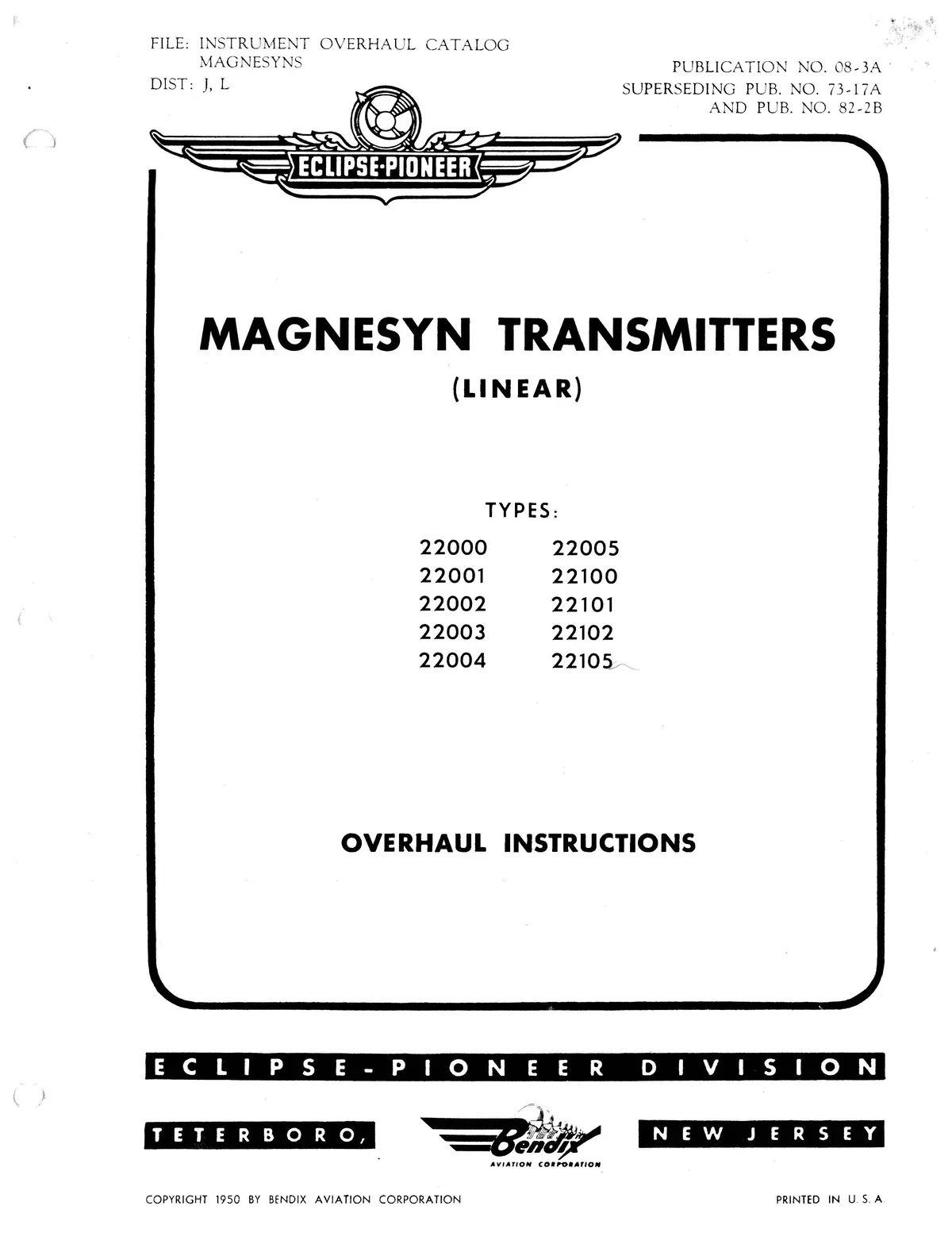 Eclipse-Pioneer Magnesyn Transmitters (Linear) 22000 Overhaul Instructions (08-3A) 1