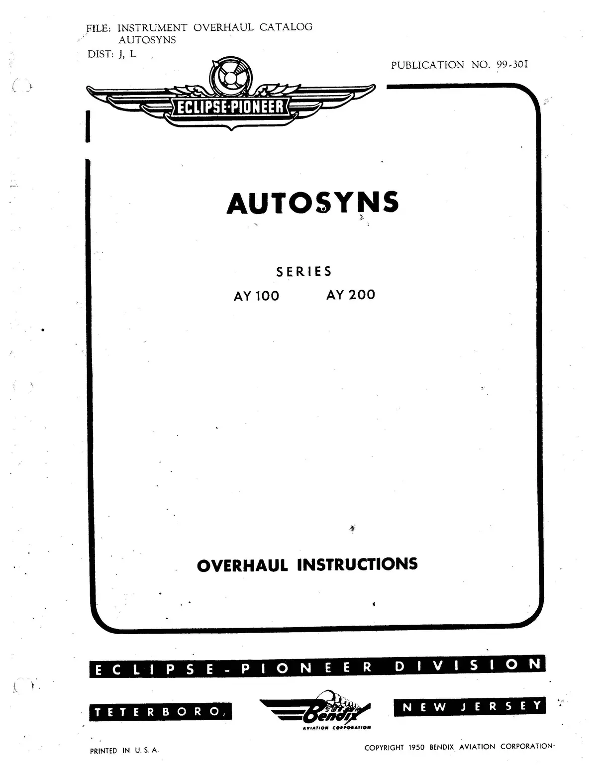 Eclipse-Pioneer Autosyns Series Ay 100 & Ay 200 Overhaul Instructions (99-30I) 1
