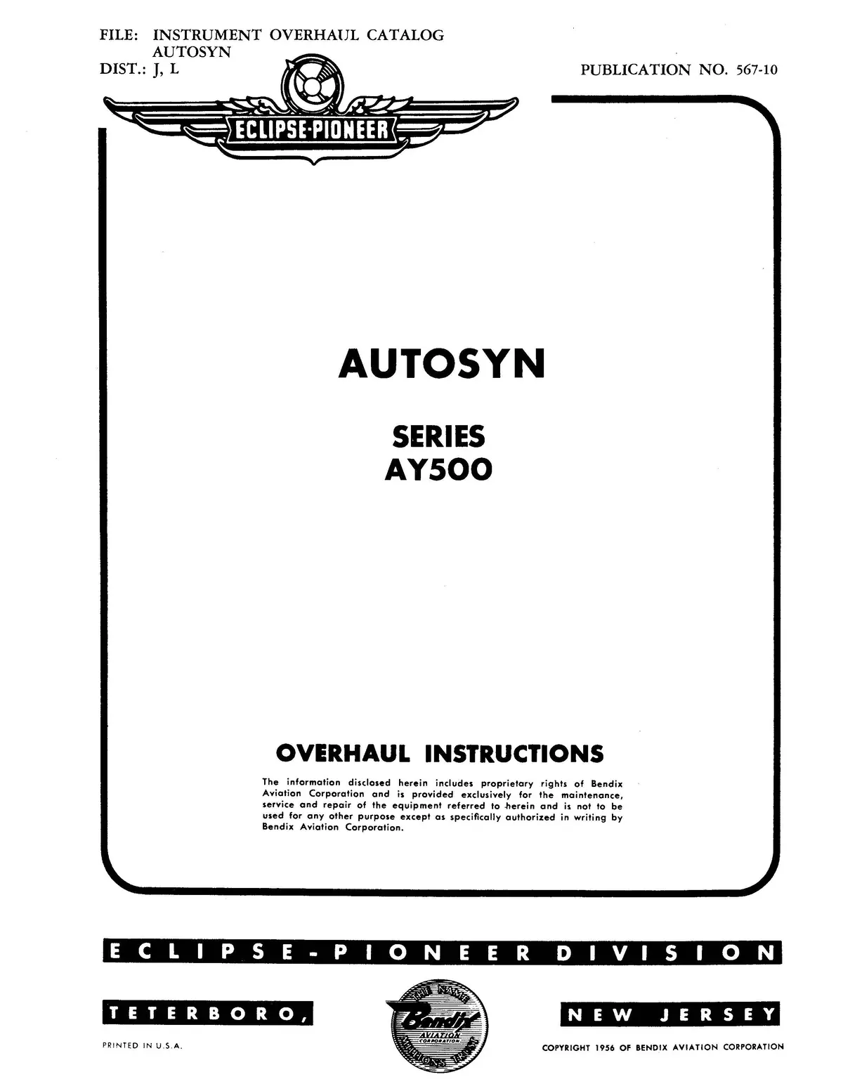 Eclipse-Pioneer Autosyns Series Ay 500 Overhaul Instructions (567-10) 1