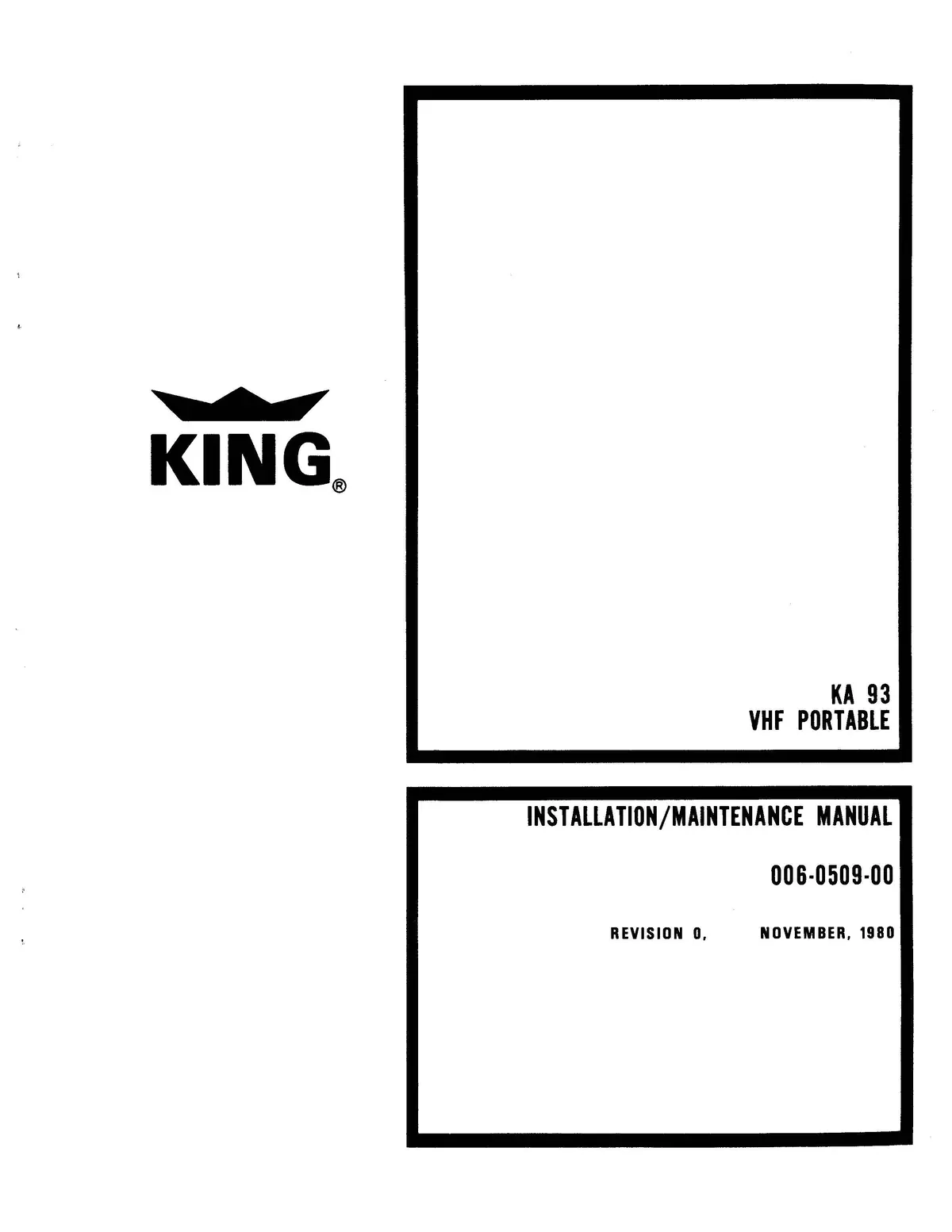 King Ka 93 Vhf Portable Installation-Maintenance Manual (006-0509-00) 1