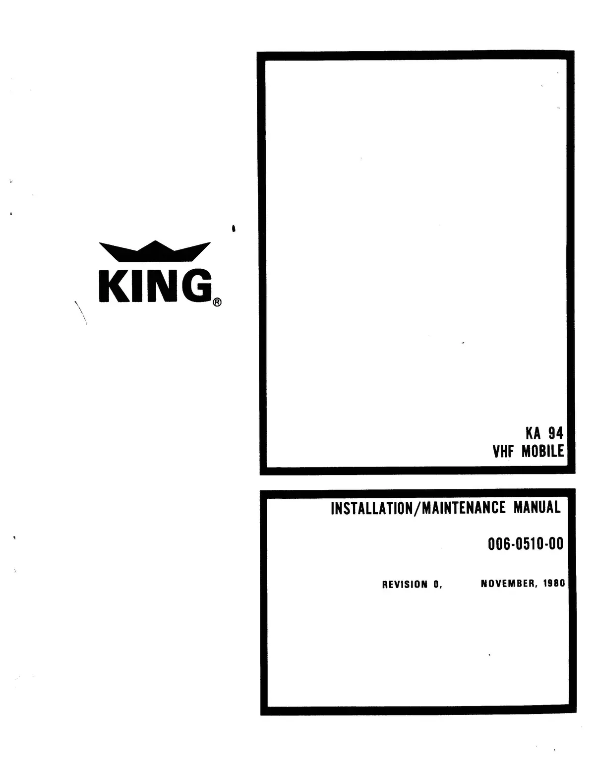 King Ka 94 Vhf Mobile Installation-Maintenance Manual (006-0510-00) 1