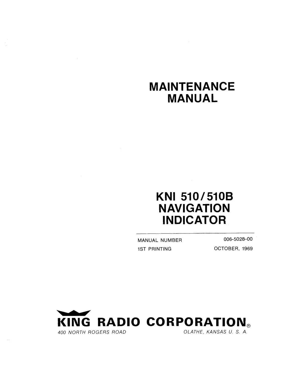 King Kni 510-510B Navigation Indicator Maintenance Manual (006-5028-00) 1