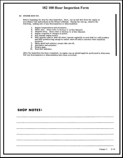 Cessna 182 100 Hour Inspection Forms Inspection Forms 1