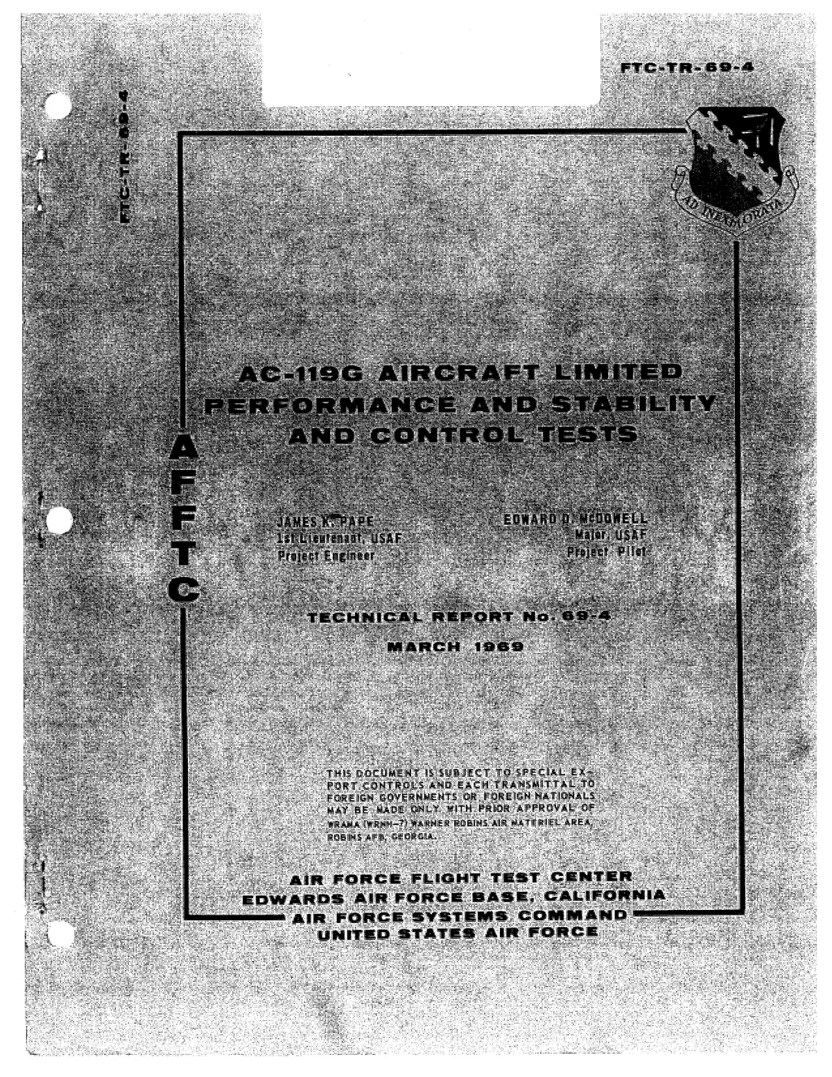 Fairchild Ac-119G Aircraft Limited Performance And Stability And Control Tests (Ftc-Tr-69-4) 1