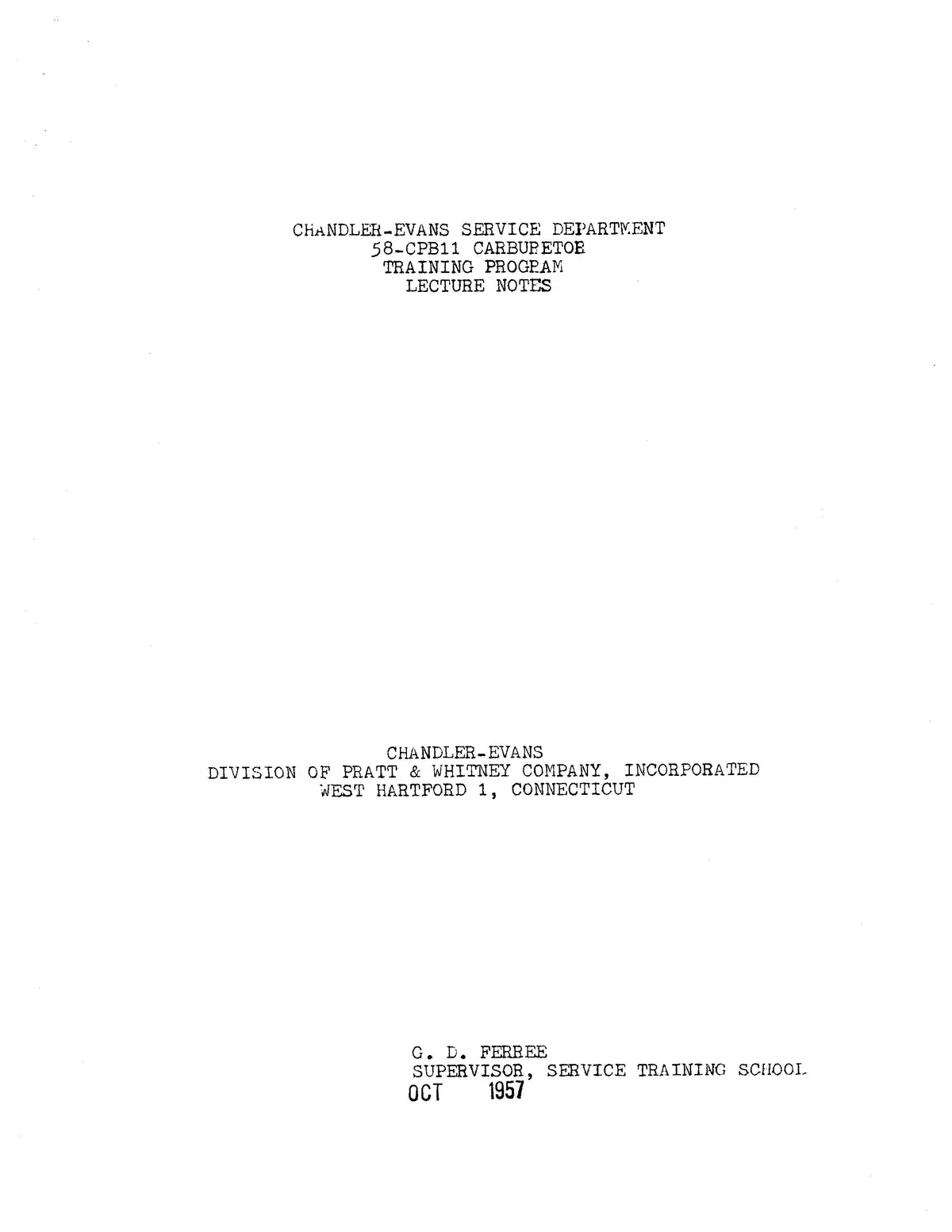 Chandler-Evans 58-Cpb11 Carburetor Training Program Lecture Notes 1