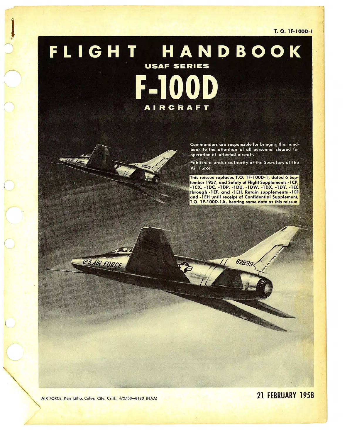 North American F-100D 1958 Flight Manual In Color (1F-100D-1) 1