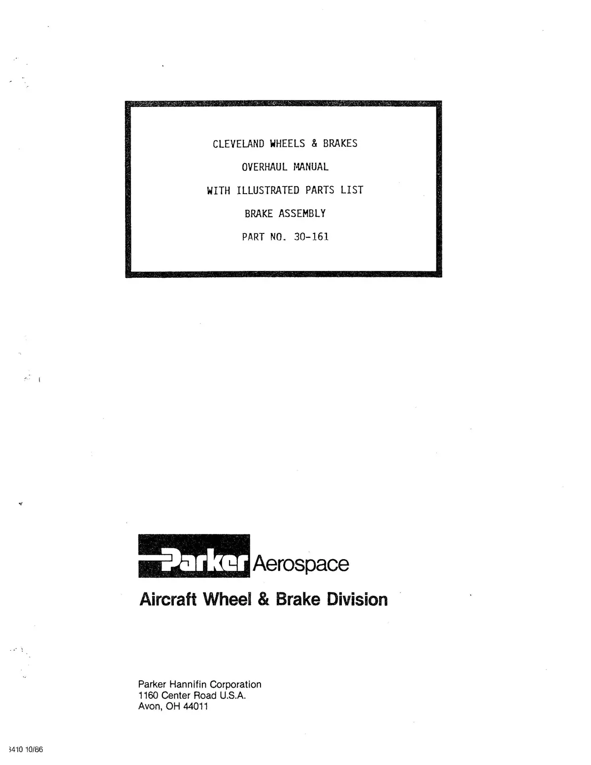 Parker Aerospace Cleveland Wheels & Brakes Assembly Part No. 30-161A Overhaul With Parts (Pd3410) 1
