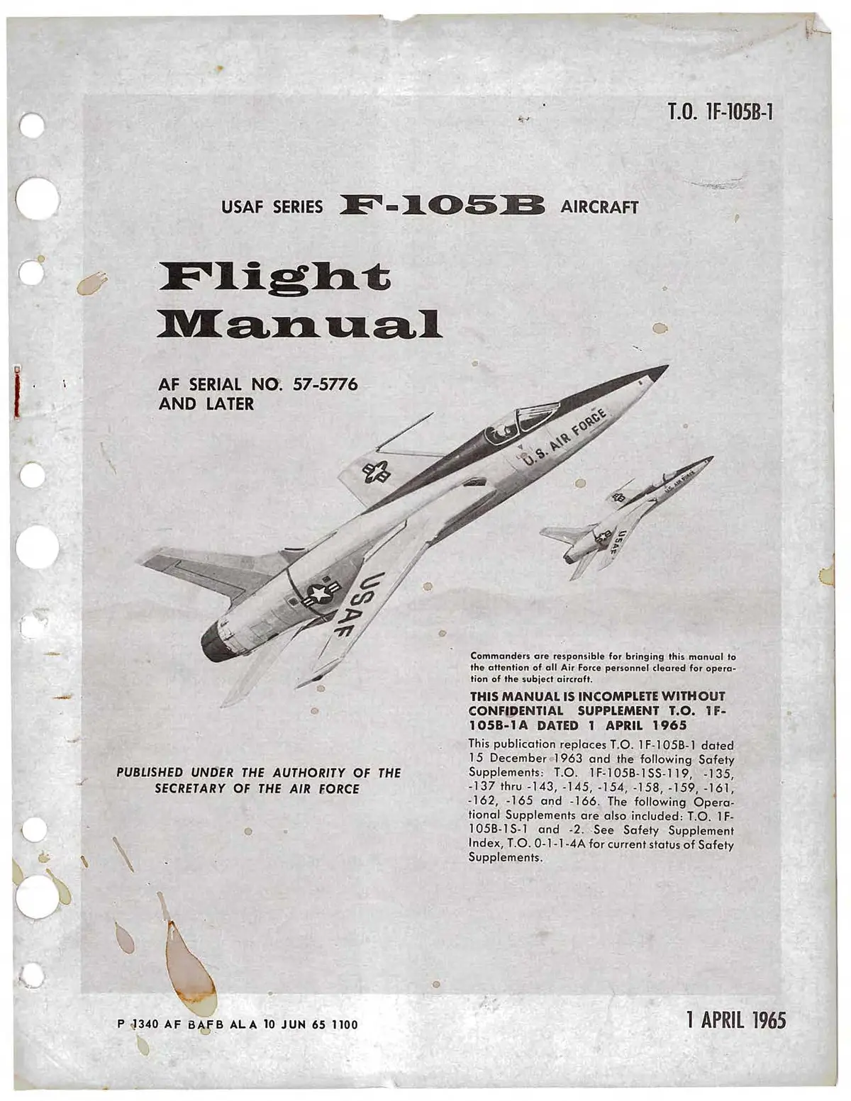 Republic Aviation F-105B Usaf Flight Manual 1965 (1F-105B-1) 1
