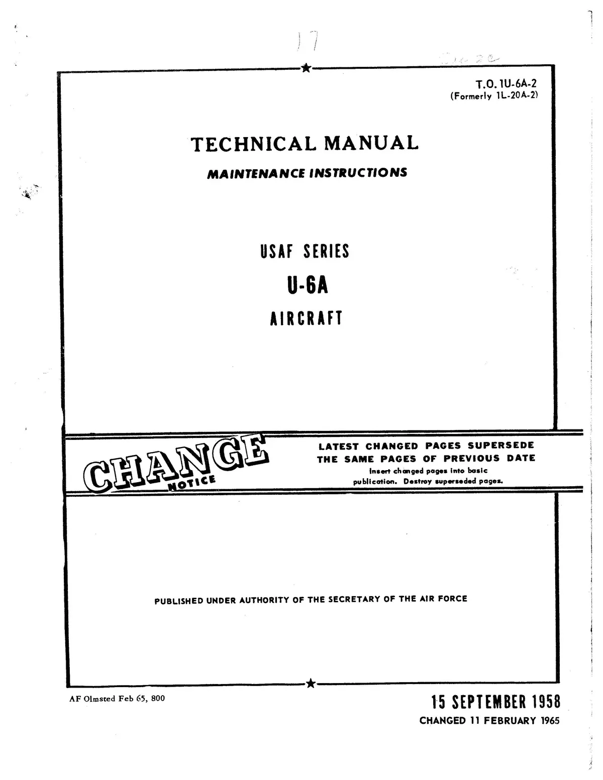 Dehavilland U-6A Usaf Aircraft Maintenance Manual (1U-6A-2) 1