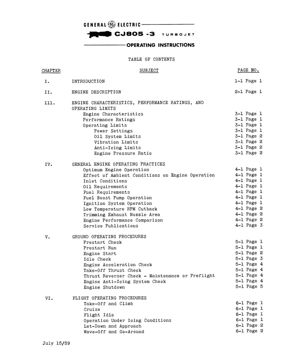 General Electric Company Cj805-3 Turbojet Engine Operating Instructions (Gei67826) 2