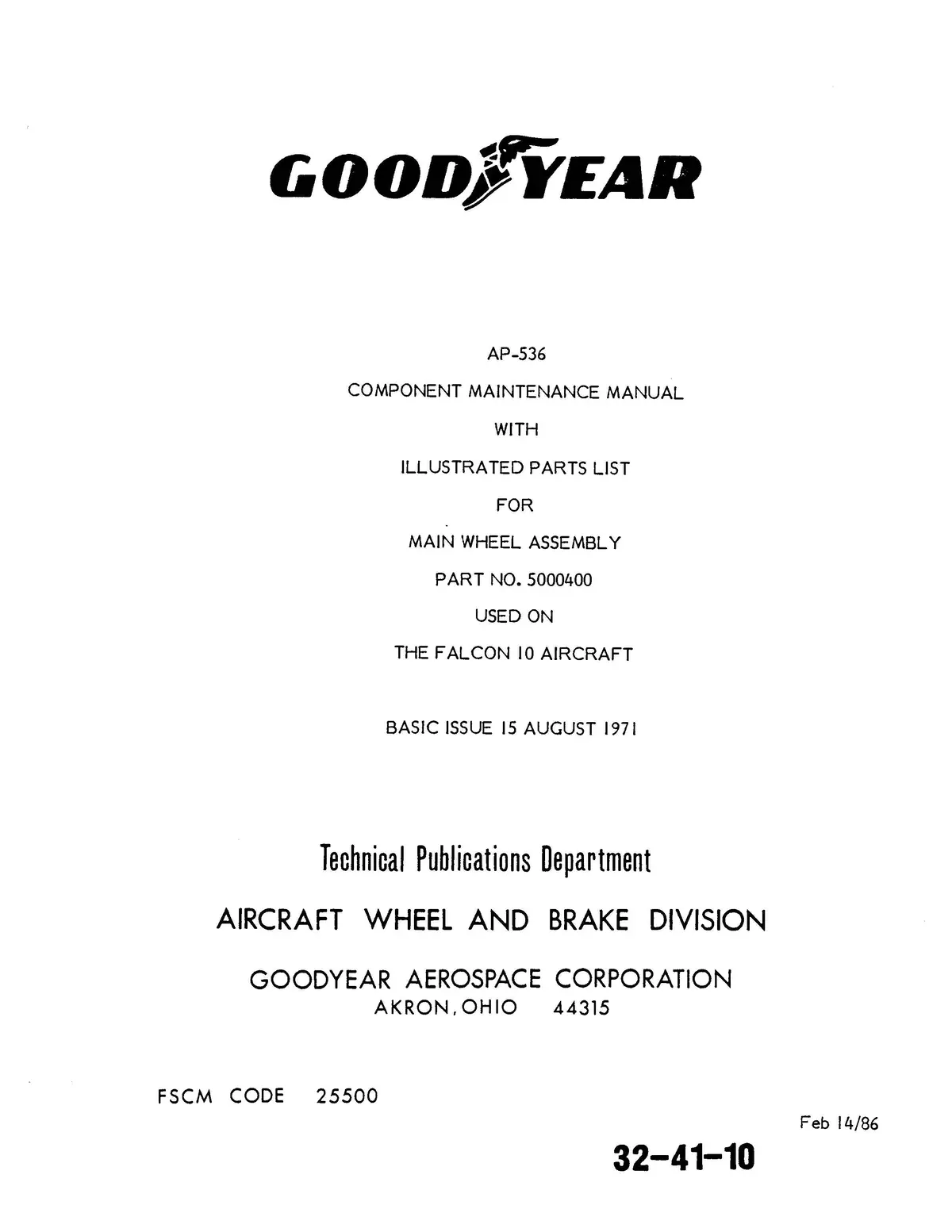 Goodyear Ap-536 Main Wheel Assembly 1986 Component Maintenance With Parts (32-41-10) 2