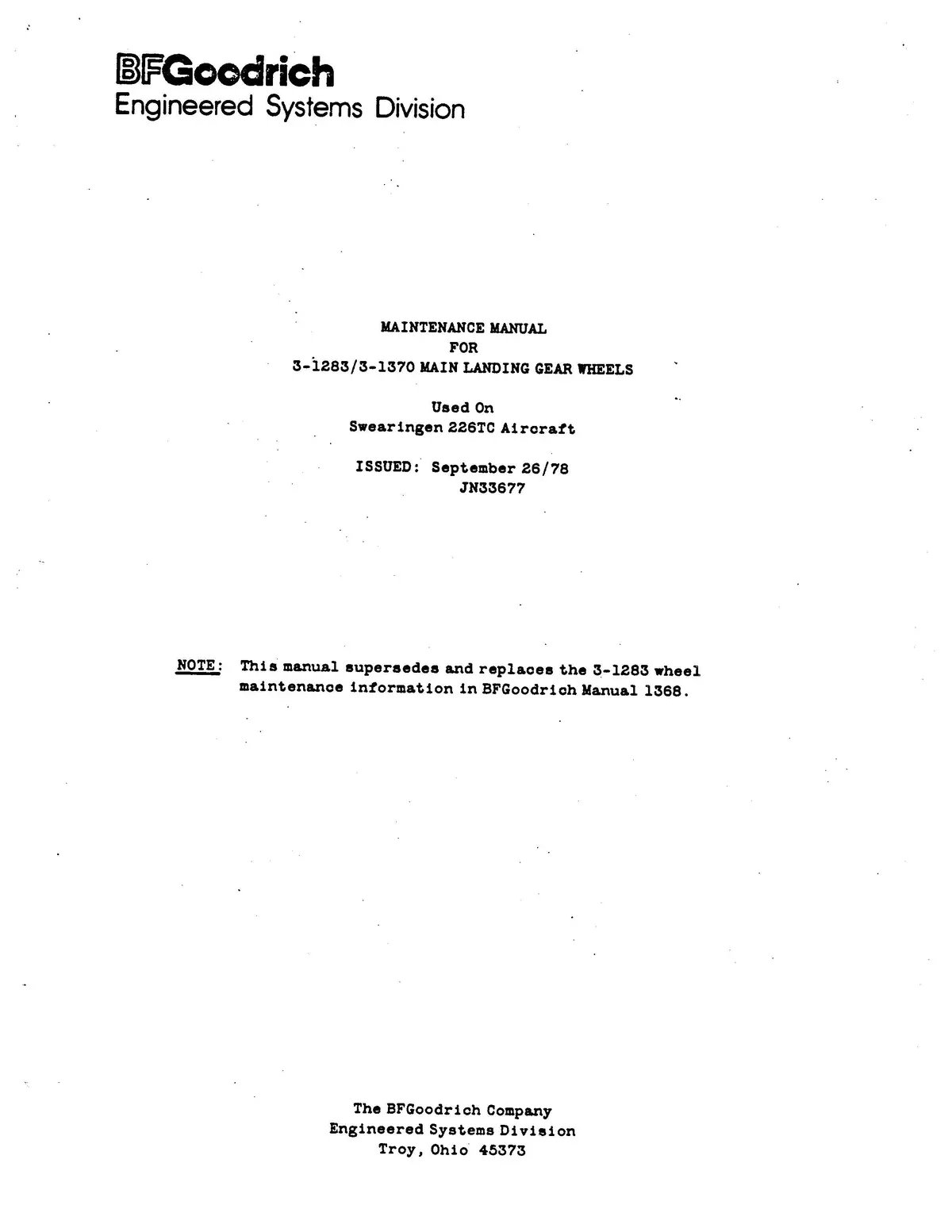 B.F. Goodrich 3-1283-3-1370 Main Landing Gear Wheels Maintenance Manual (Jn33677) 1