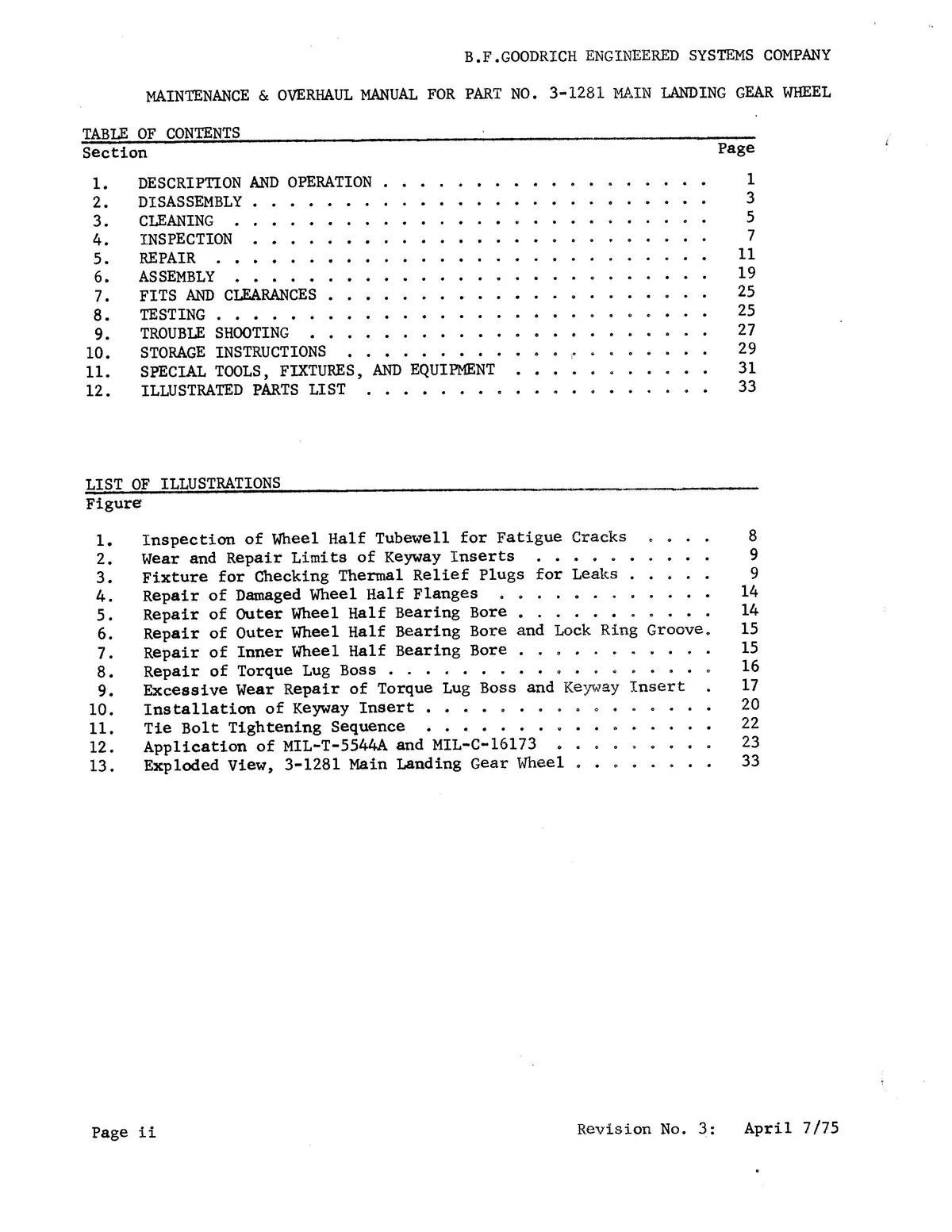 B.F. Goodrich 3-1281 Main Landing Gear Wheel Maintenance And Overhaul Manual (Jn11175) 2