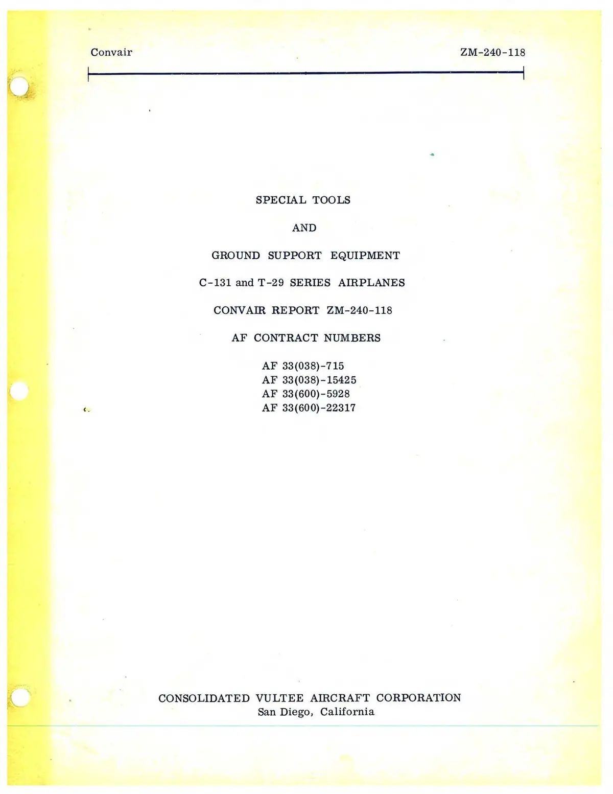 Consolidated C-131 And T-29 Series Special Tools And Ground Support Equipment (Zm-240-118) 1