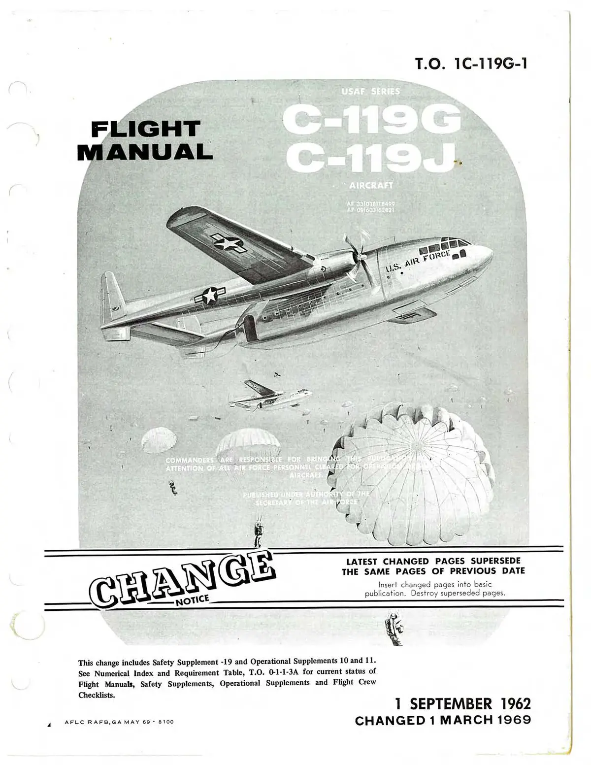 Fairchild C-119G, C-119J  Usaf Series 1969 Flight Handbook (1C-119G-1) 1