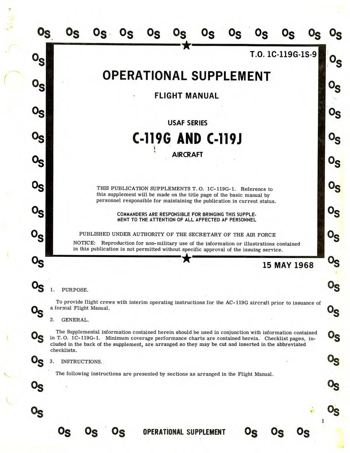 Fairchild C-119G And C-119J Usaf Series Operational Supplement Flight Manual 1C-119G-1S-9 1
