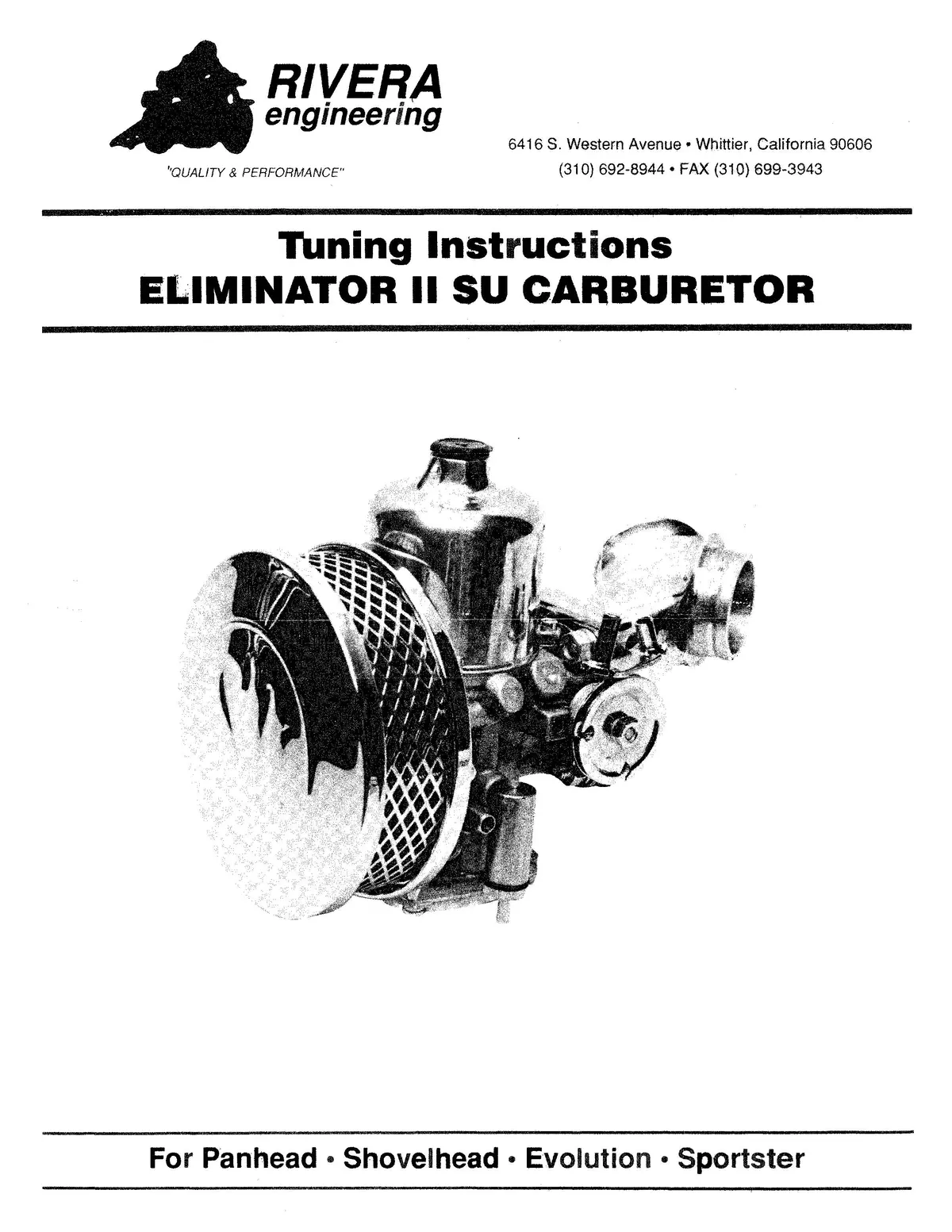 Rivera Engineering Tuning Instructions Eliminator Ii Su Carburetor 1