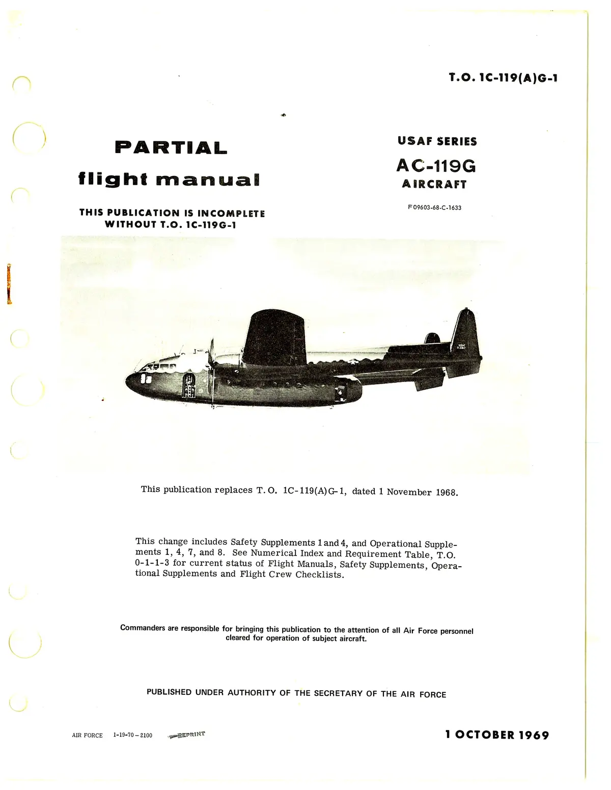Fairchild Ac-119G Partial Flight Manual 1969 (1C-119(A)G-1) 1
