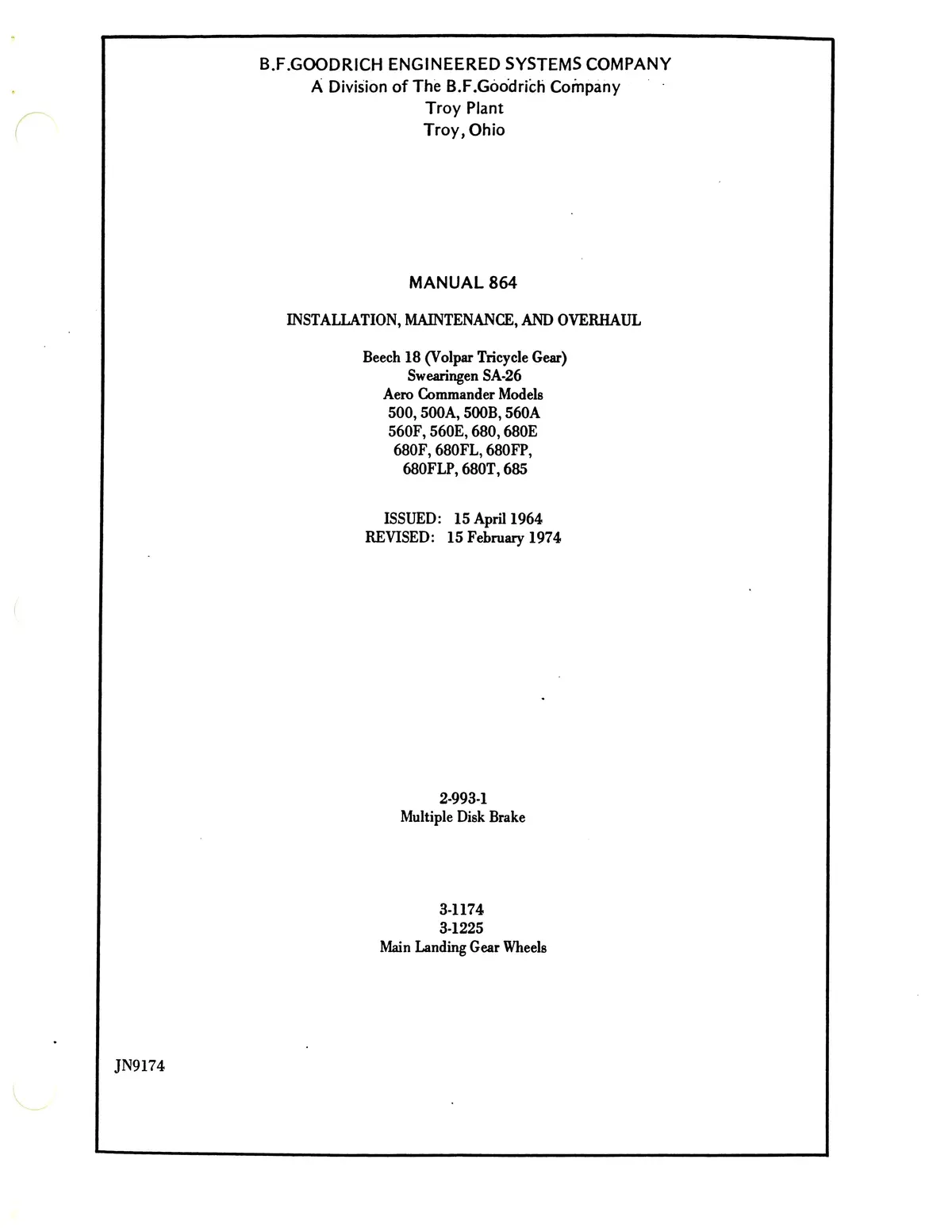 B.F. Goodrich Manual 864  Installation, Maintenance, Overhaul (864) 1