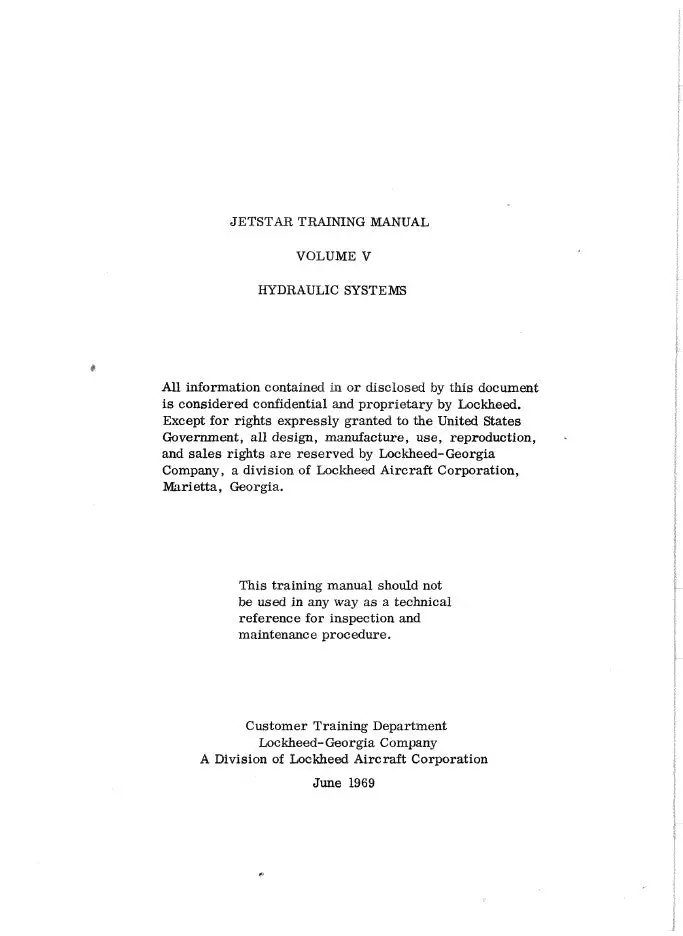 Lockheed Jetstar Training Manual Volume 5 Hydraulic Systems 1