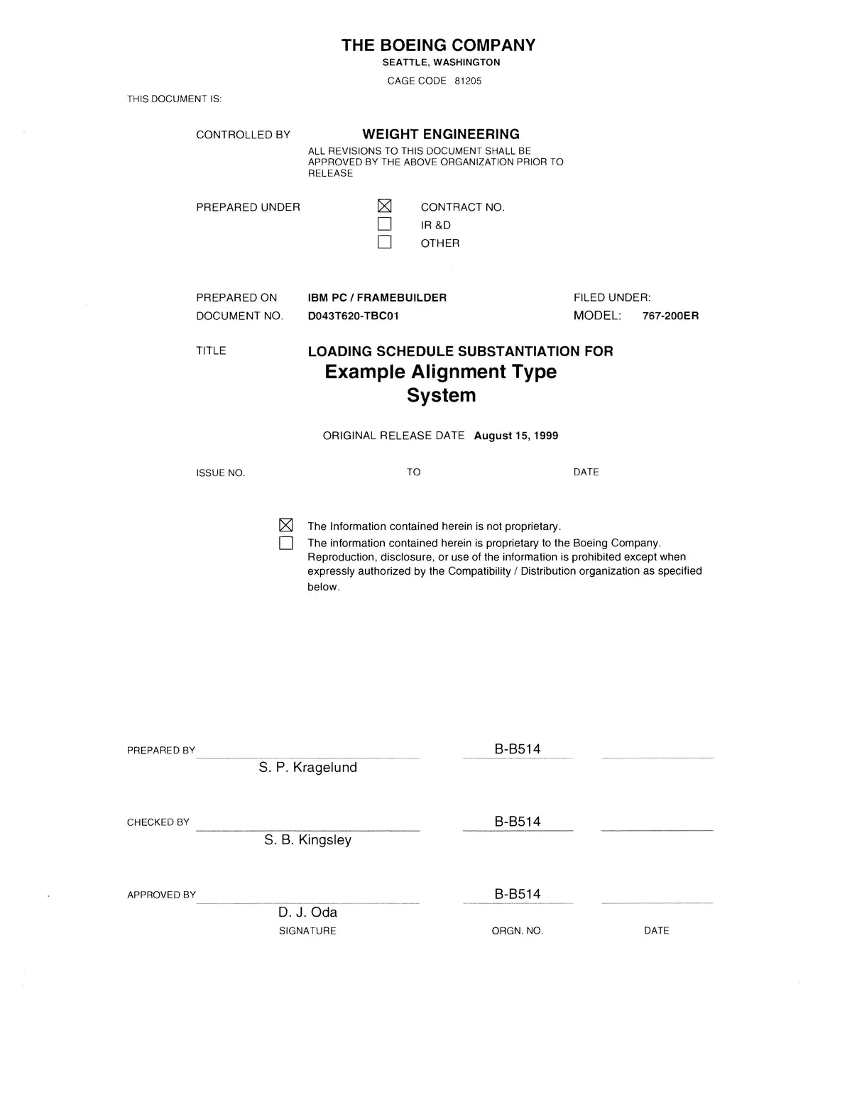 Boeing 767-200/200Er Loading Schedule Substantiation Document 1999 1