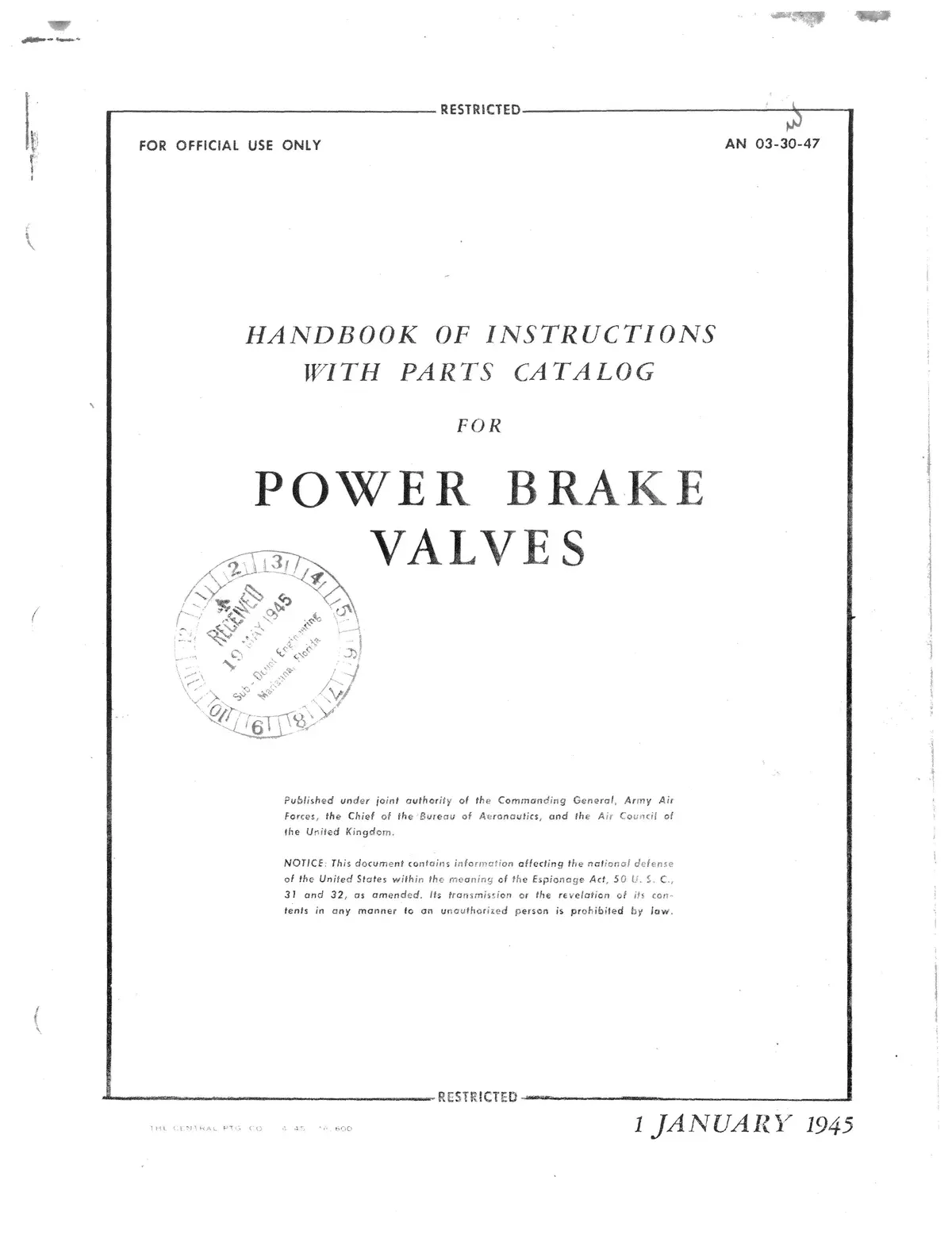 Bendix Power Brake Valves Handbook Of Instructions With Parts Catalog (An 03-30-47) 1