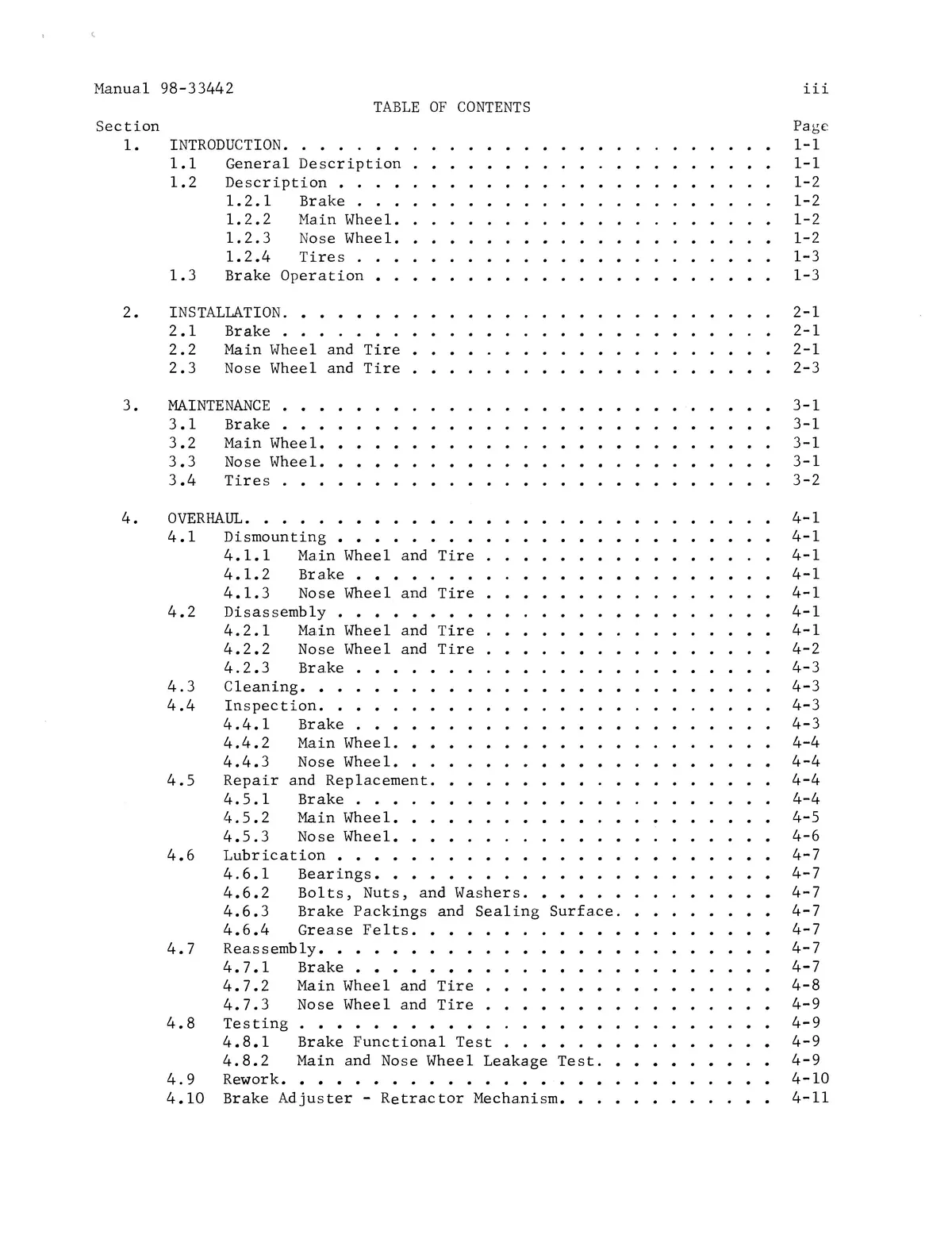 Beech 90, A90, 88, B80, H18 Main Wheels, Brakes, Tires, Nose Wheel & Tire Maintenance Instructions (98-33442) 2