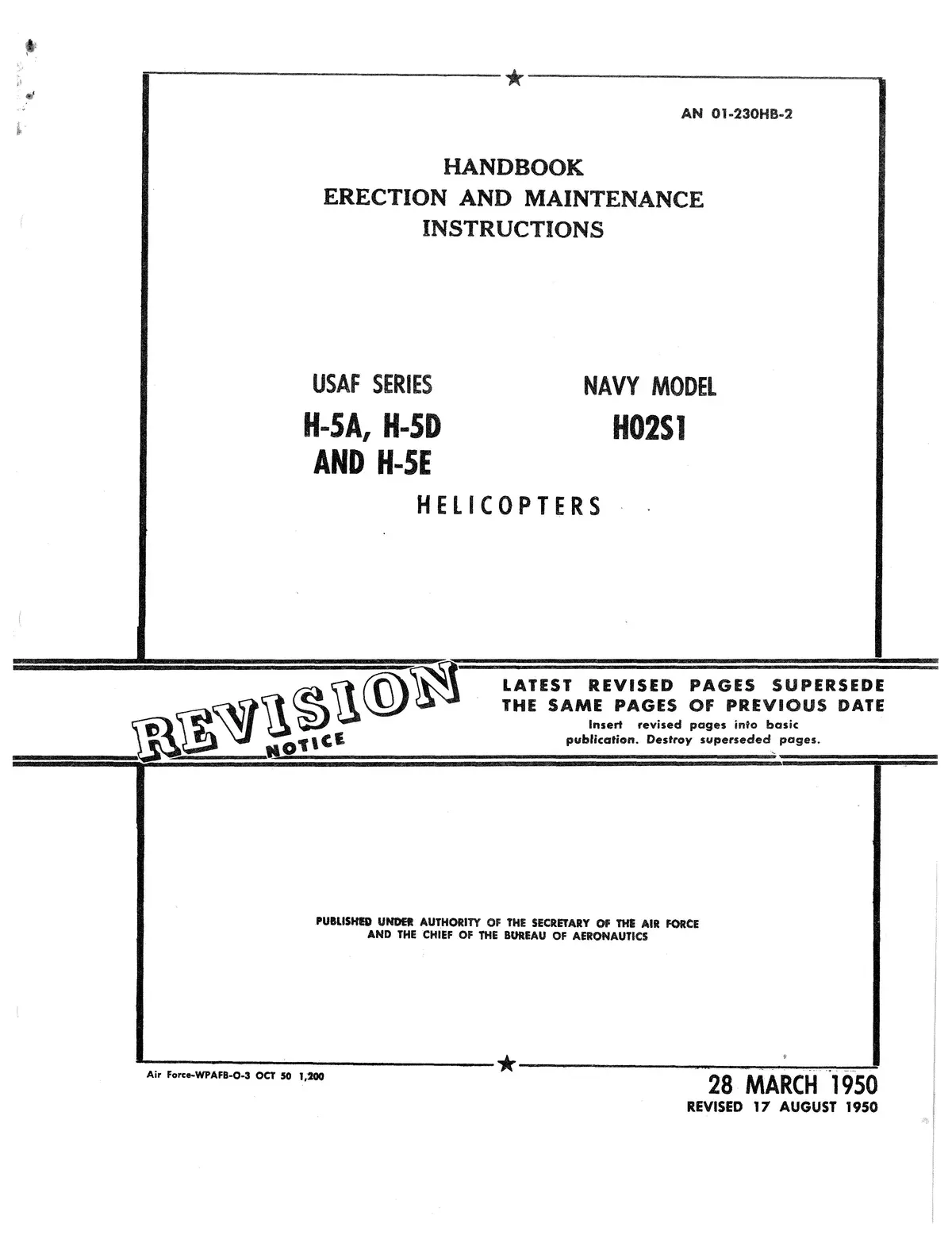 Sikorsky Helicopters Usaf H-5A, H-5D, H-5E, Navy H02s1 Erection And Maintenance 01-230Hb-2 1