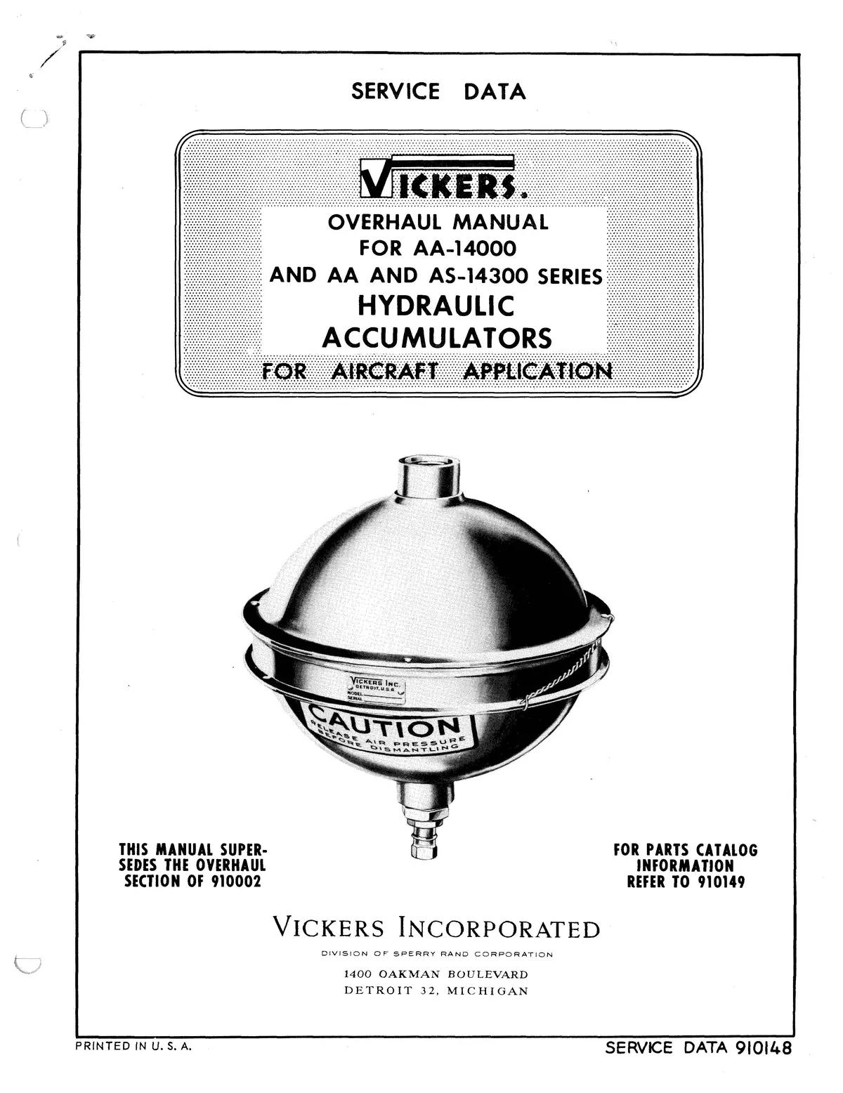 Vickers Hydraulic Accumulators Aa-14000, Aa-14300 & As-14300 Overhaul Manual 1