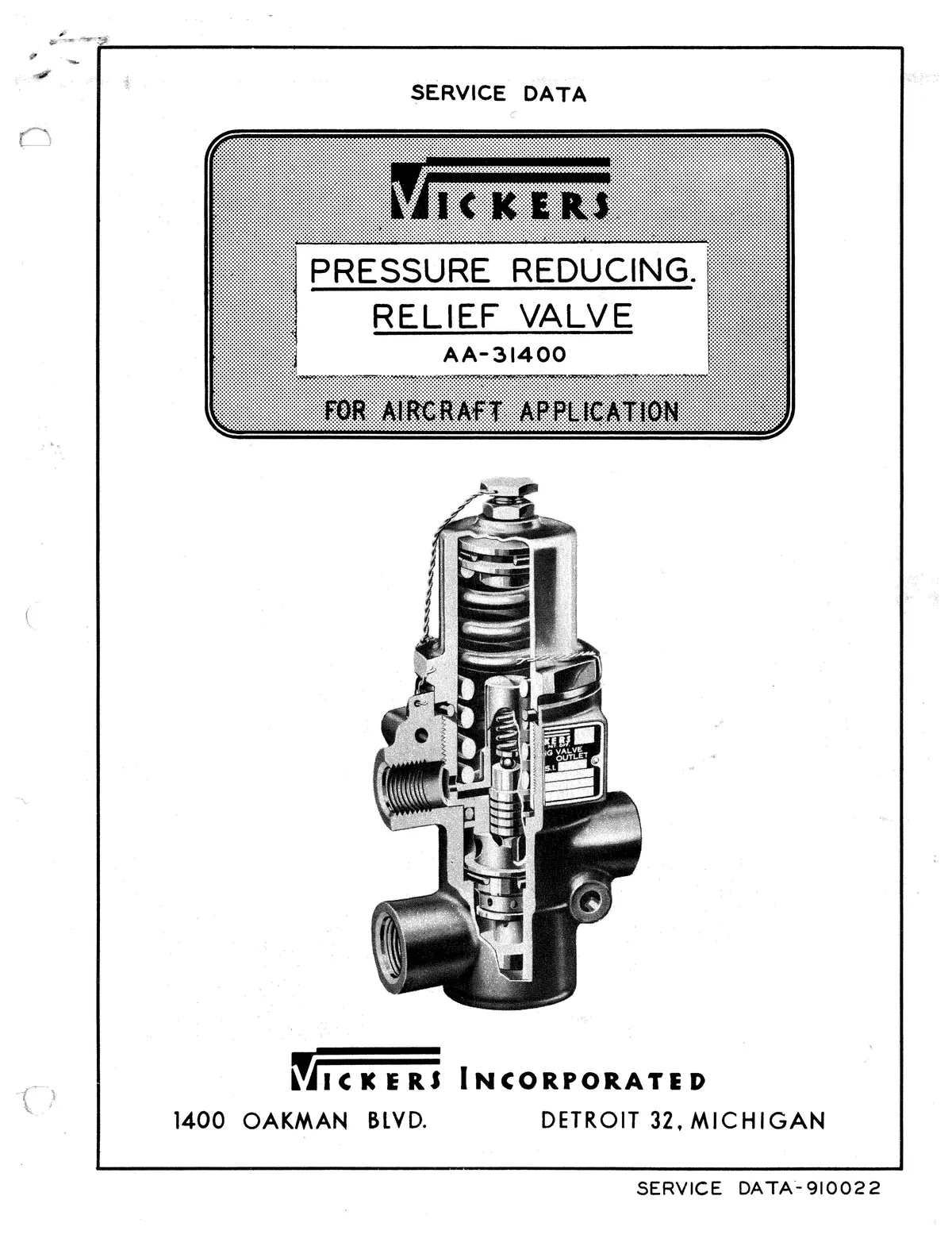 Vickers Pressure Reducing Relief Valve Aa-31400 Service Data 1