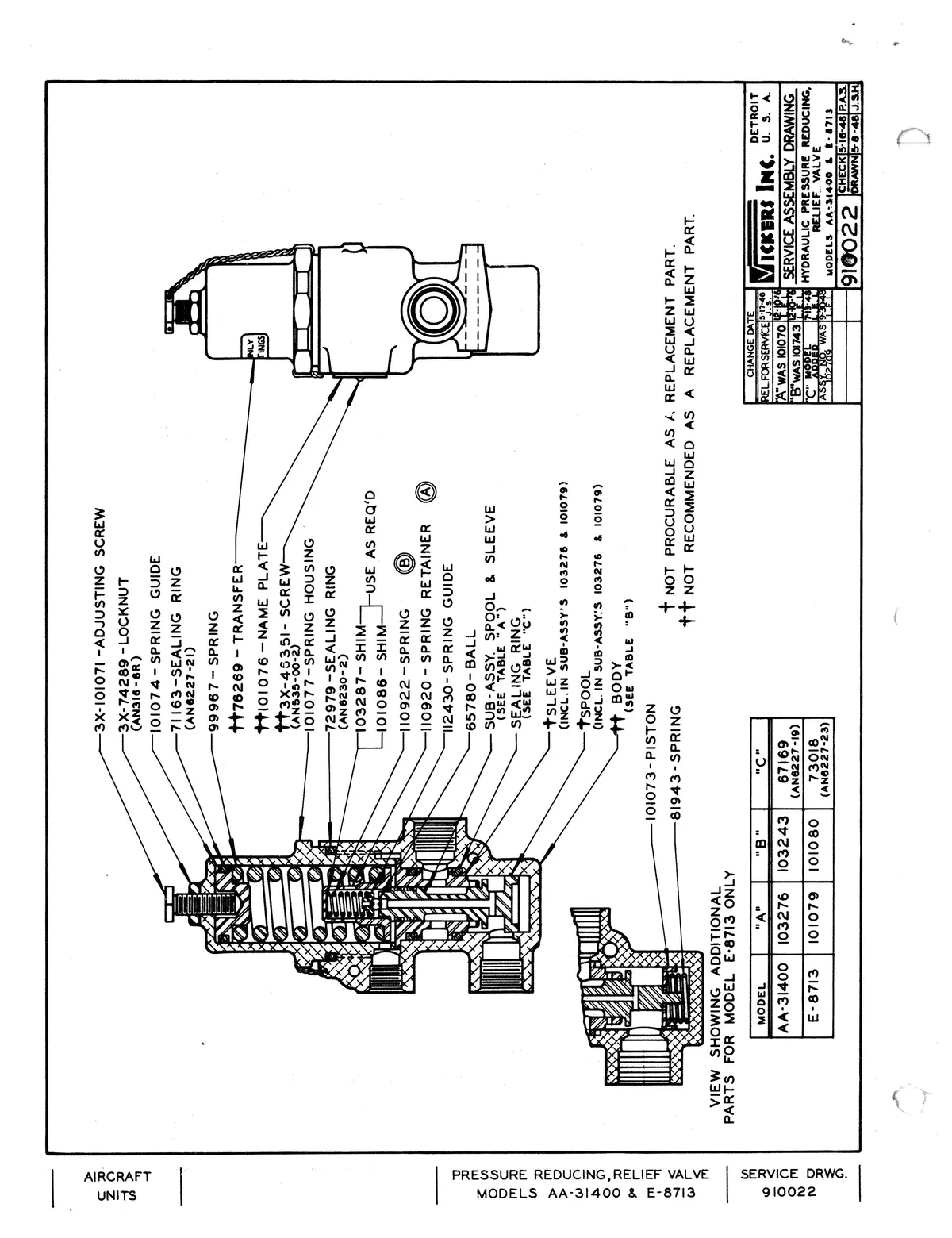 Vickers Pressure Reducing Relief Valve Aa-31400 Service Data 2