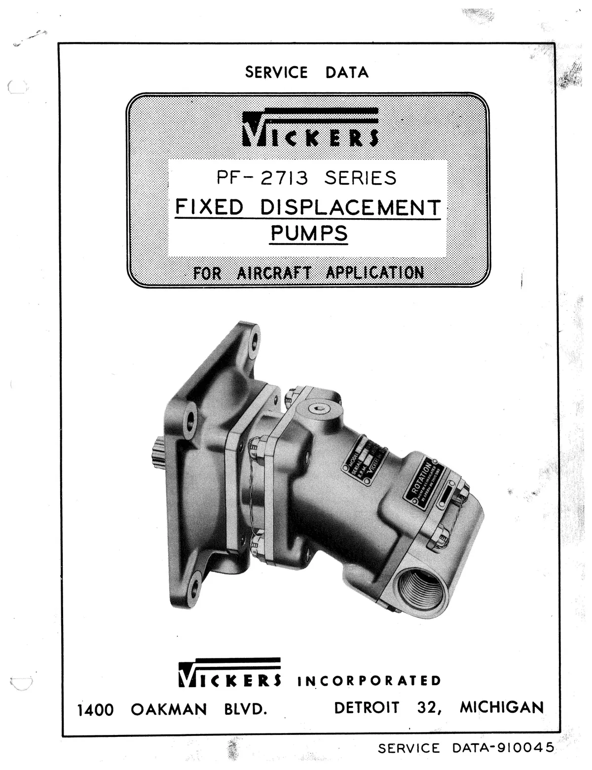 Vickers Fixed Displacement Pumps Pf-2713 Service Data 1
