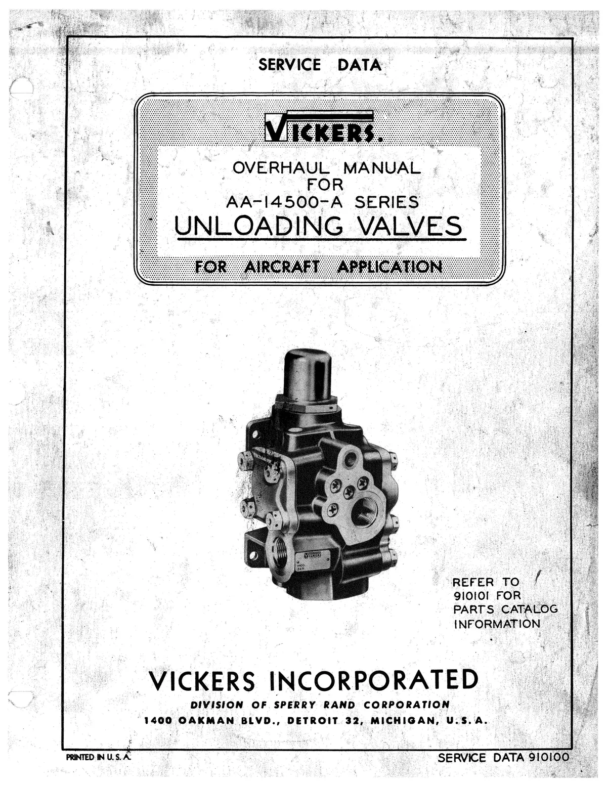 Vickers Unloading Valves Aa-14500-A Series Overhaul Manual 1