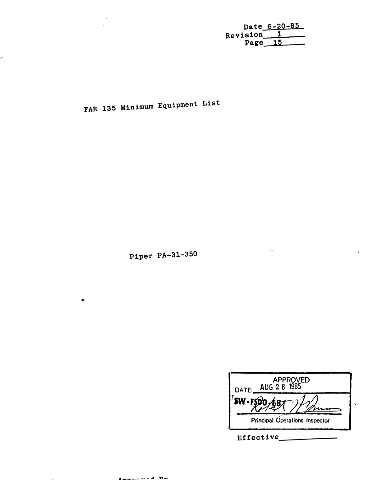 Piper Pa-31-350 Minimum Equipment List 1