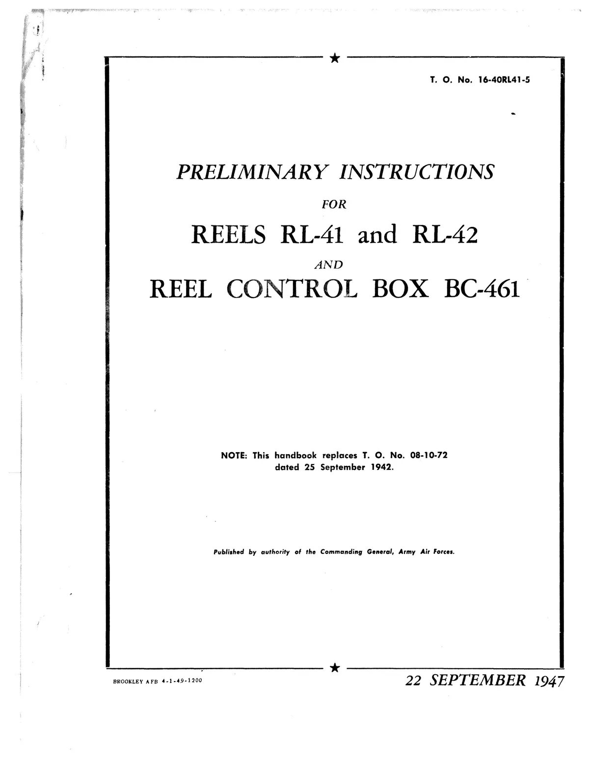 Reels Rl-41 & Rl-42 & Reel Control Box Bc-461 Preliminary Instructions To 16-40Rl41-5 1