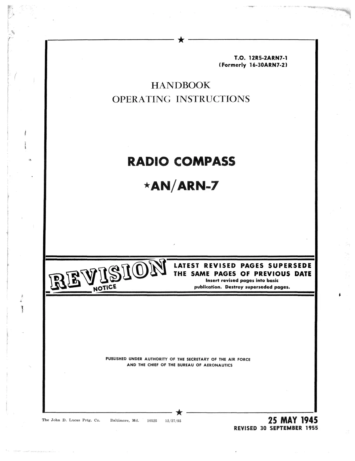 Radio Compass An/Arn-7 Operating Instructions To 12R5-2Arn7-1 1