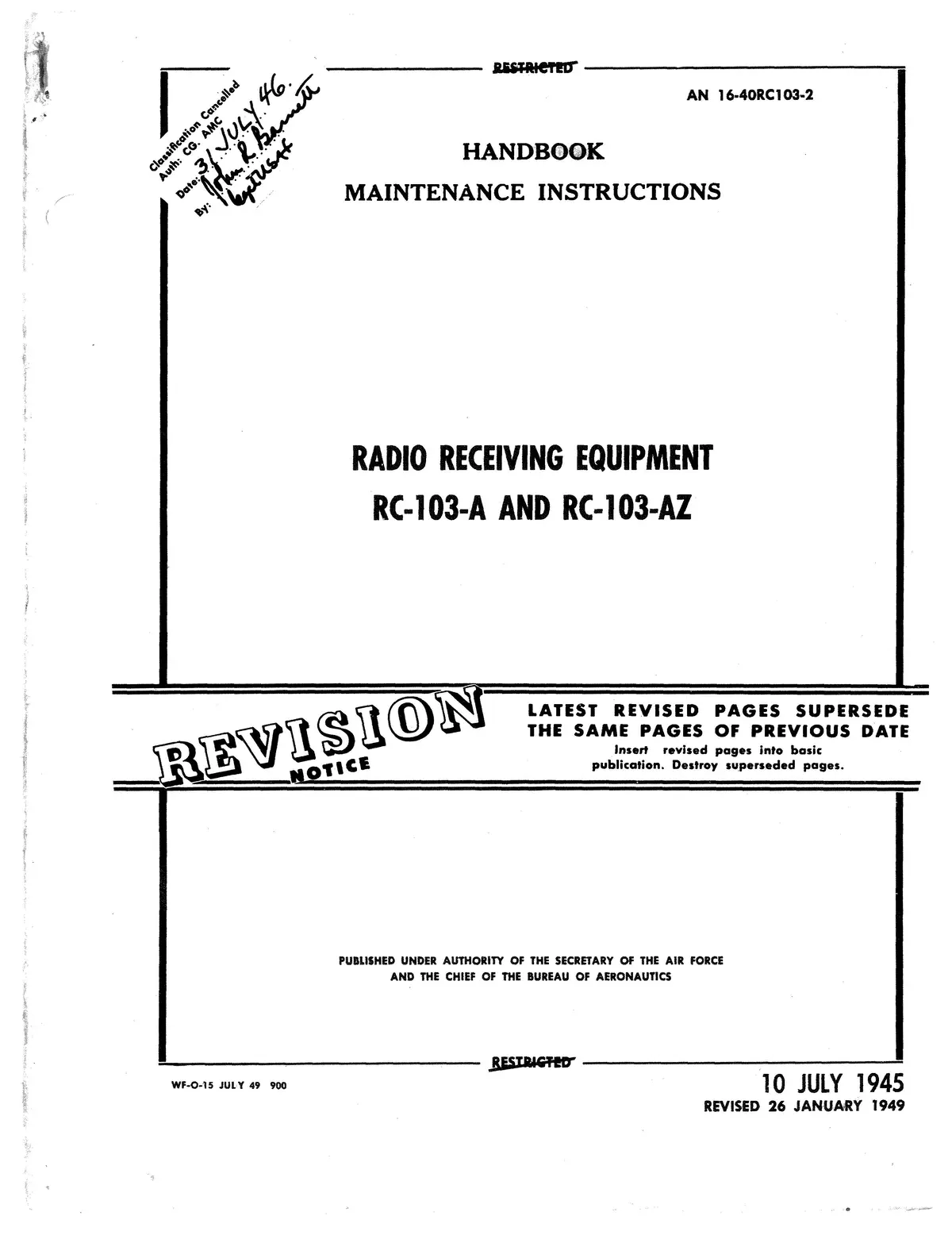 Radio Receiving Equipment Rc-103-A And Rc-103-Az Maintenance Instructions An 16-40Rc103-2 1