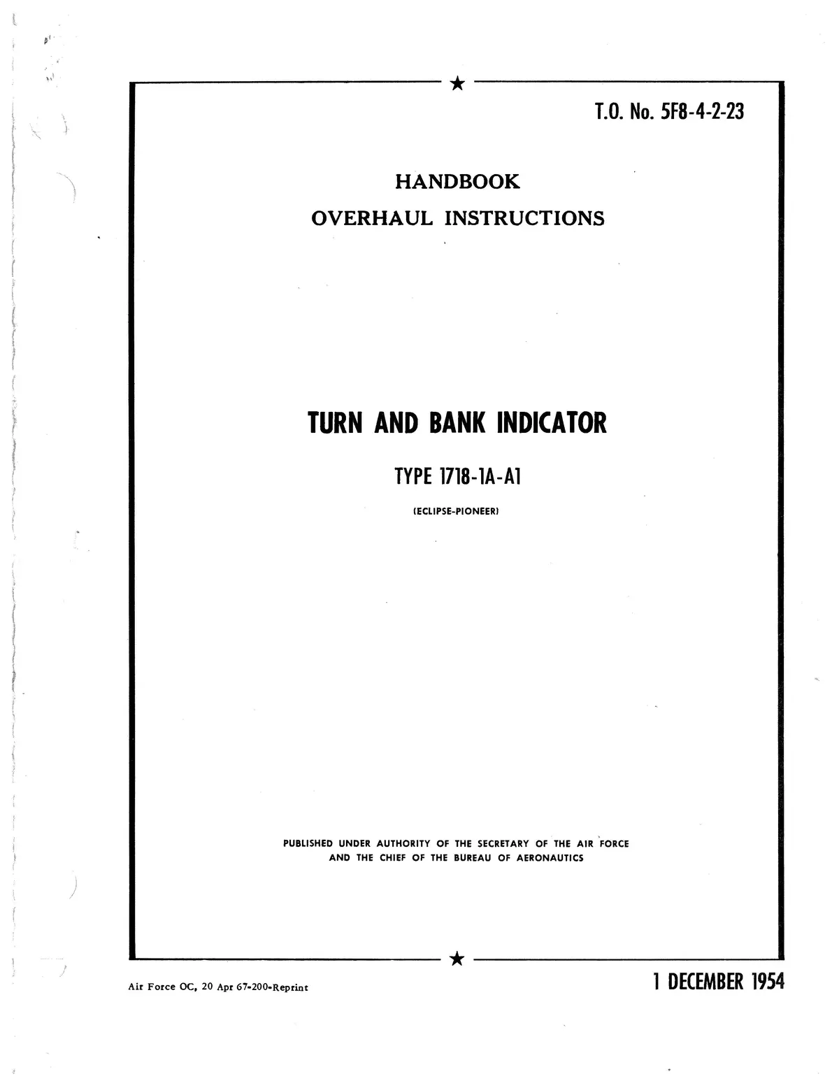 Eclipse-Pioneer Turn And Bank Indicator Type 1718-1A-A1 Overhaul Instructions To 5F8-4-2-23 1