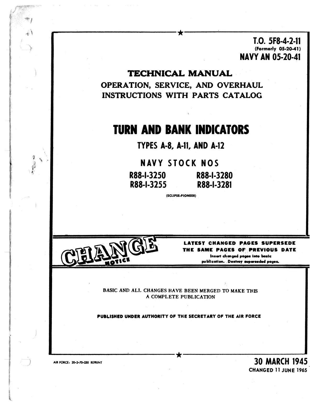 Eclipse-Pioneer Turn And Bank Indicators A-8, A-11, A-12 Service, Overhaul, Parts 5F8-4-2-11 1