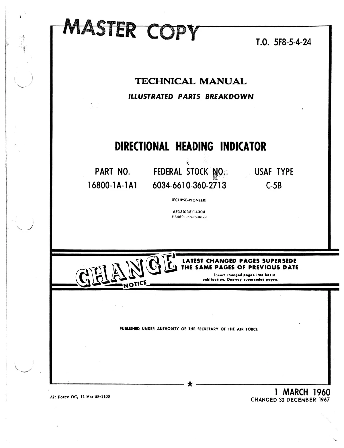 Eclipse-Pioneer Directional Heading Indicator 16800-1A-1A1 Illustrated Parts 5F8-5-4-24 1