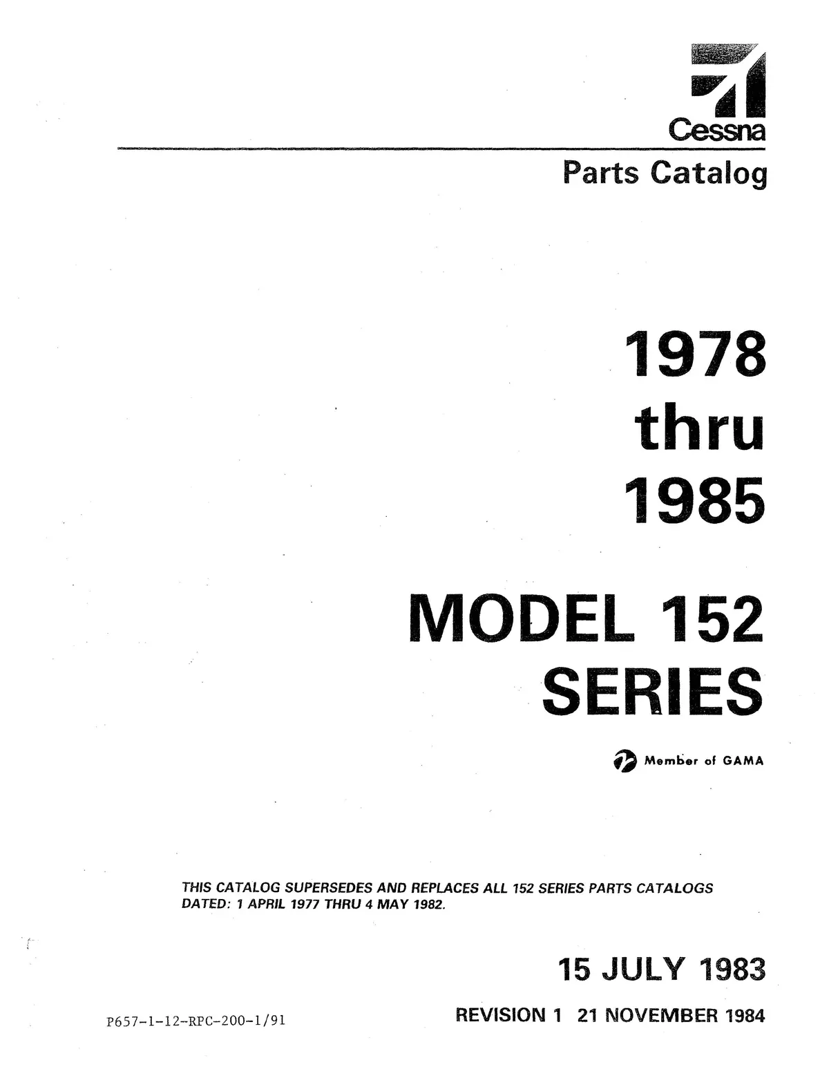 Cessna Model 152 Series 1978 Thru 1985 Illustrated Parts Catalog 1