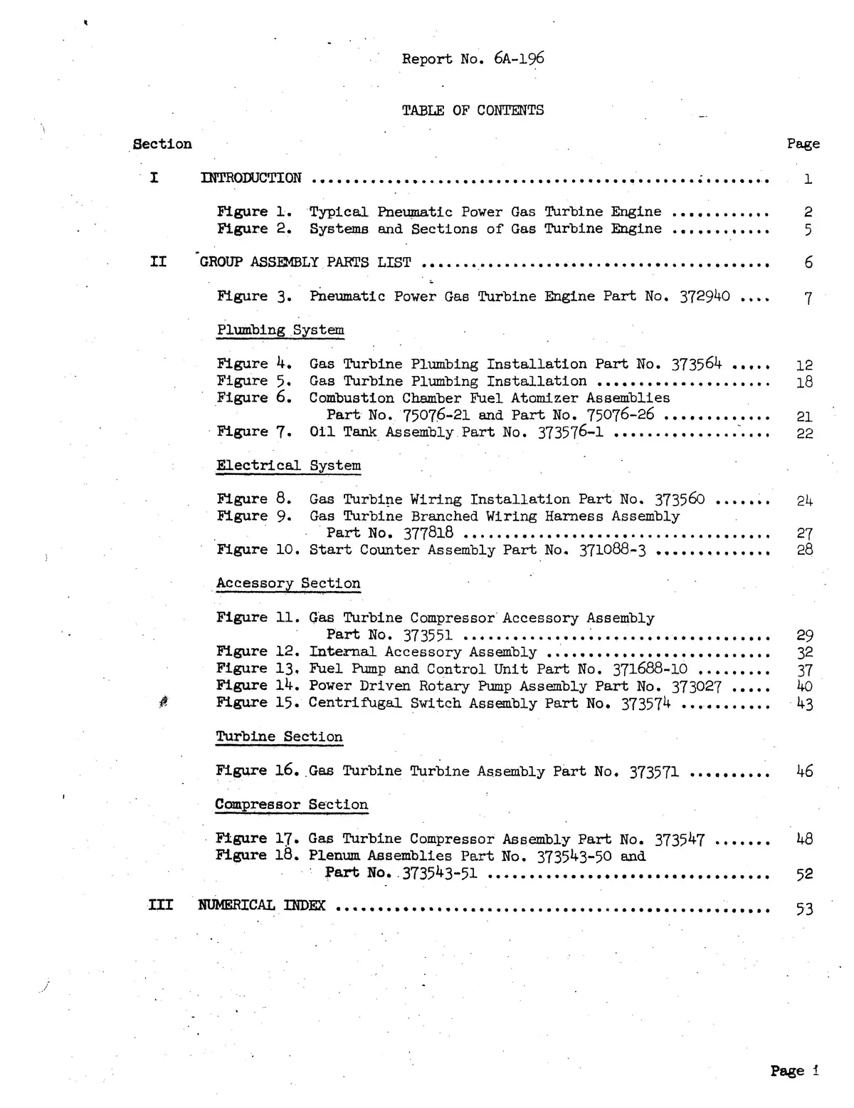 Garrett Gtc85-37 Pneumatic Power Gas Turbine Engine Parts Catalog Report No. 6A-196 2