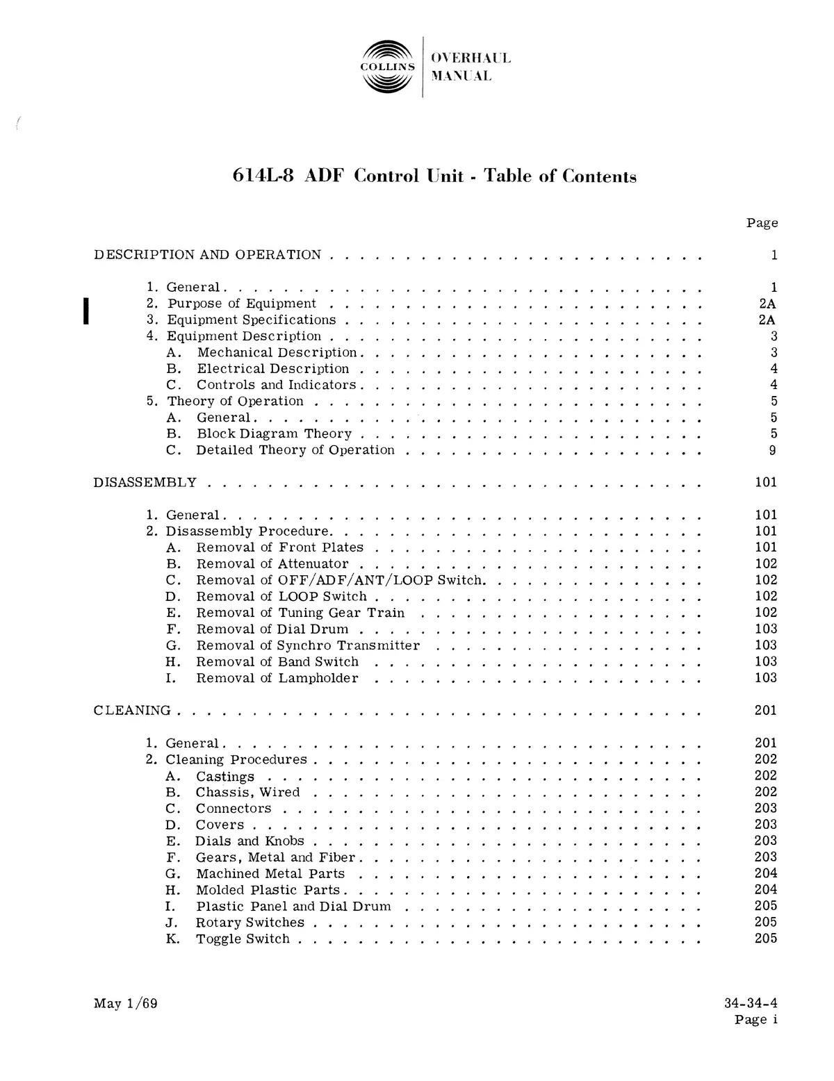 Collins 614L-8 Adf Control Unit Overhaul Manual 523-0755493-801113 2